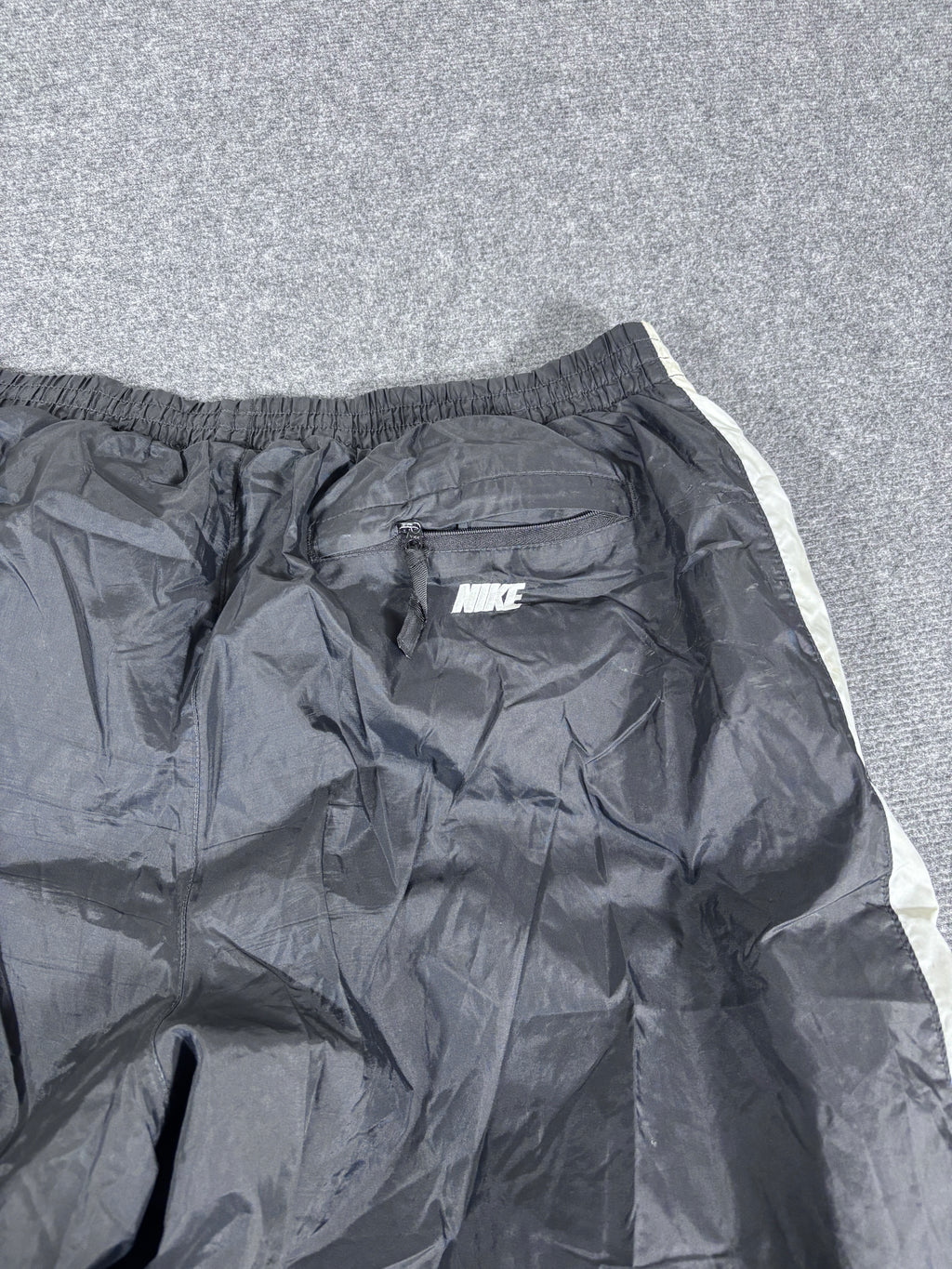 Vintage Y2K Nike Track Pants Size XL Black Cream Detail Cargo Pocket Spell Out Ankle Zip