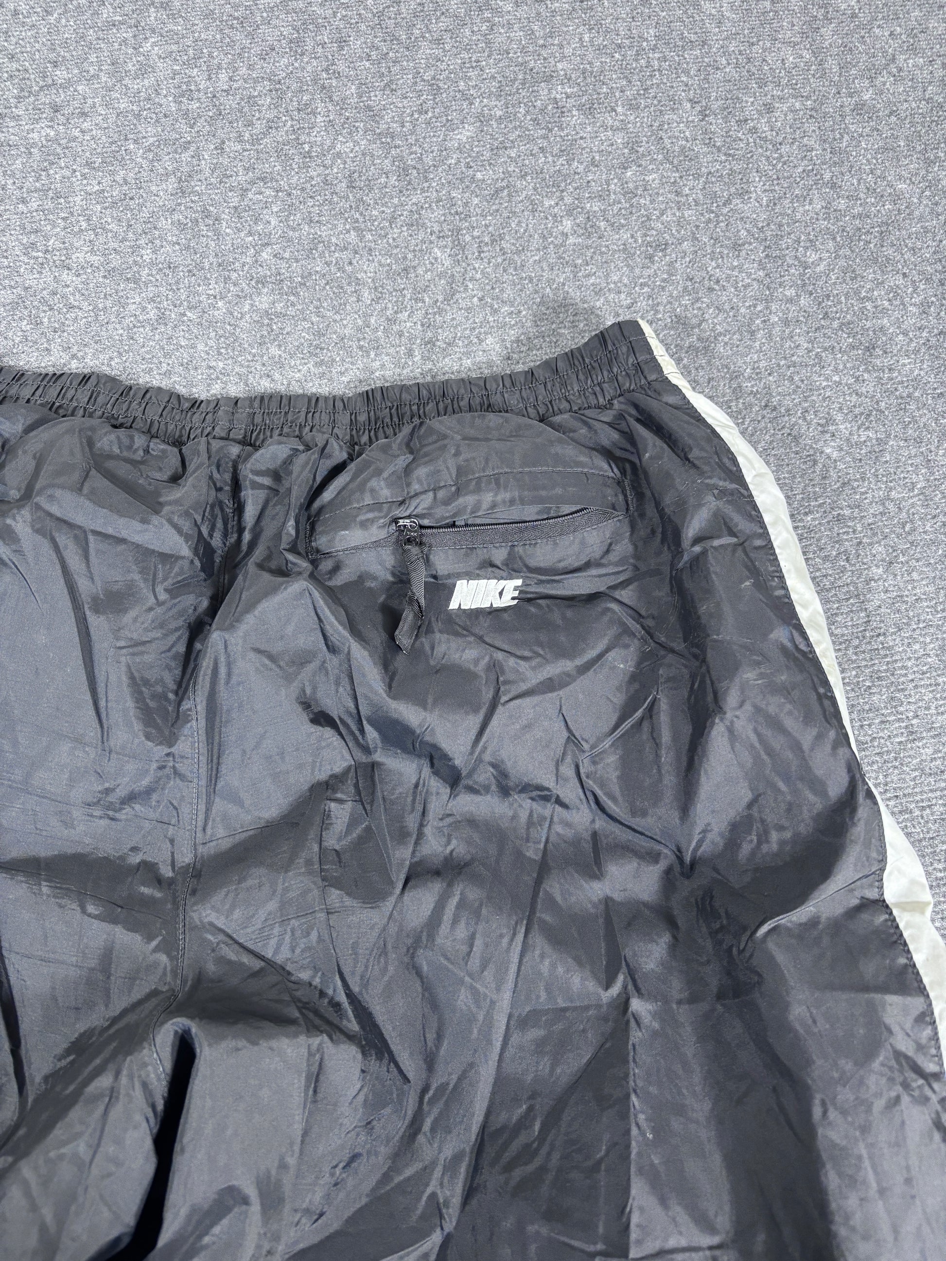 Vintage Y2K Nike Track Pants Size XL Black Cream Detail Cargo Pocket Spell Out Ankle Zip