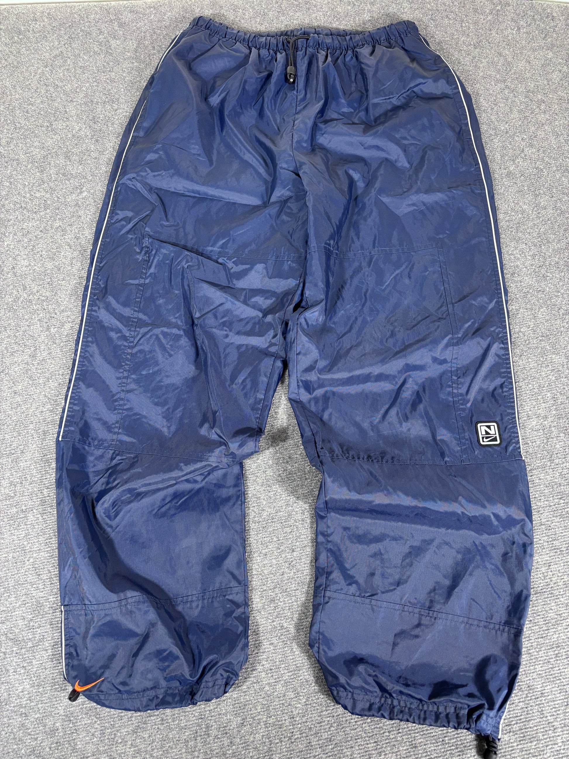Vintage Y2K Nike Track Pants Size XL Navy Grey Piping Orange Swoosh Bungee Tabs