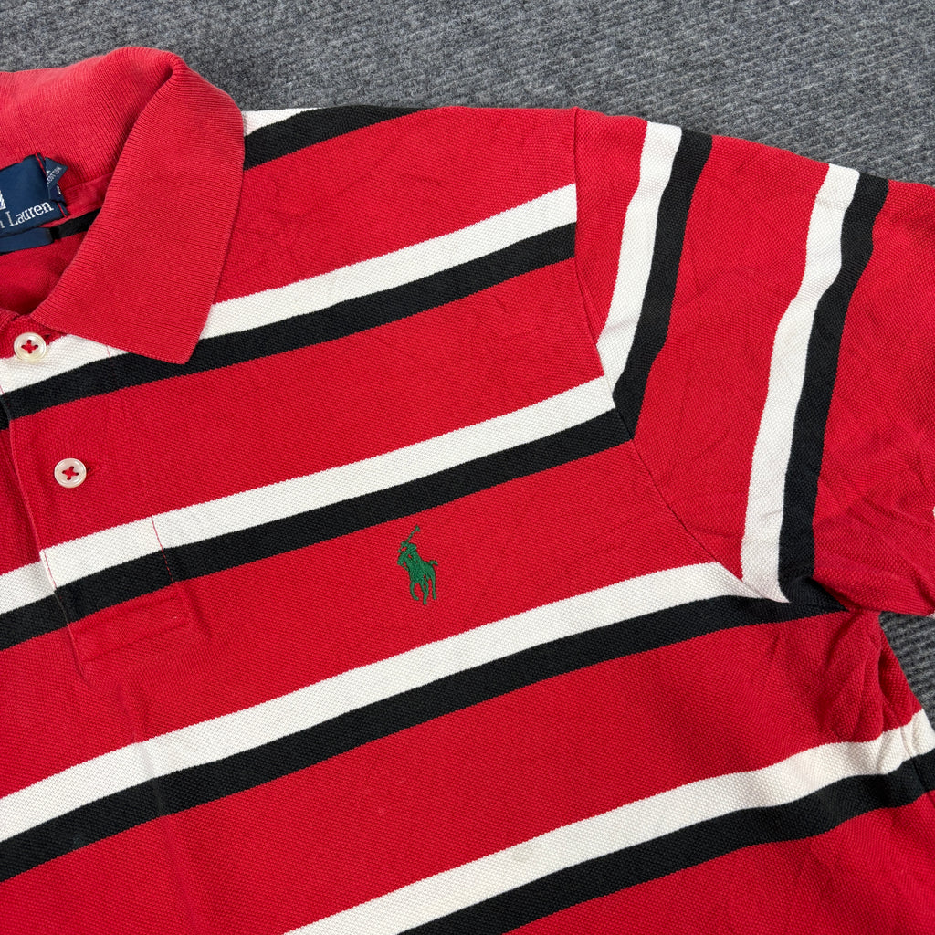 Vintage 90s Era Polo Ralph Lauren Polo Shirt Men's L Red White Striped Small Pony