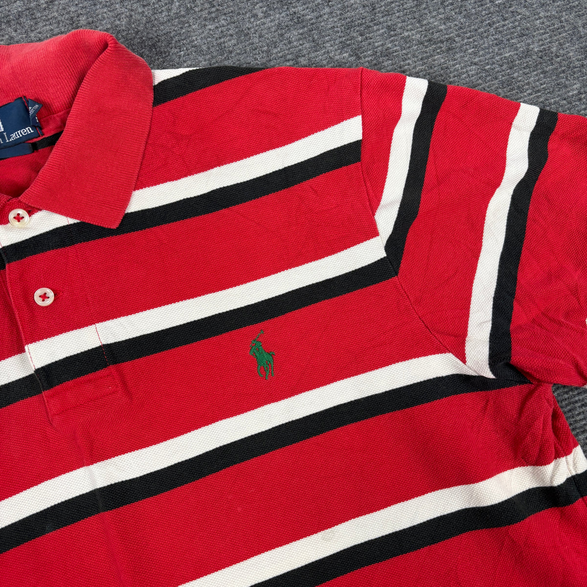 Vintage 90s Era Polo Ralph Lauren Polo Shirt Men's L Red White Striped Small Pony