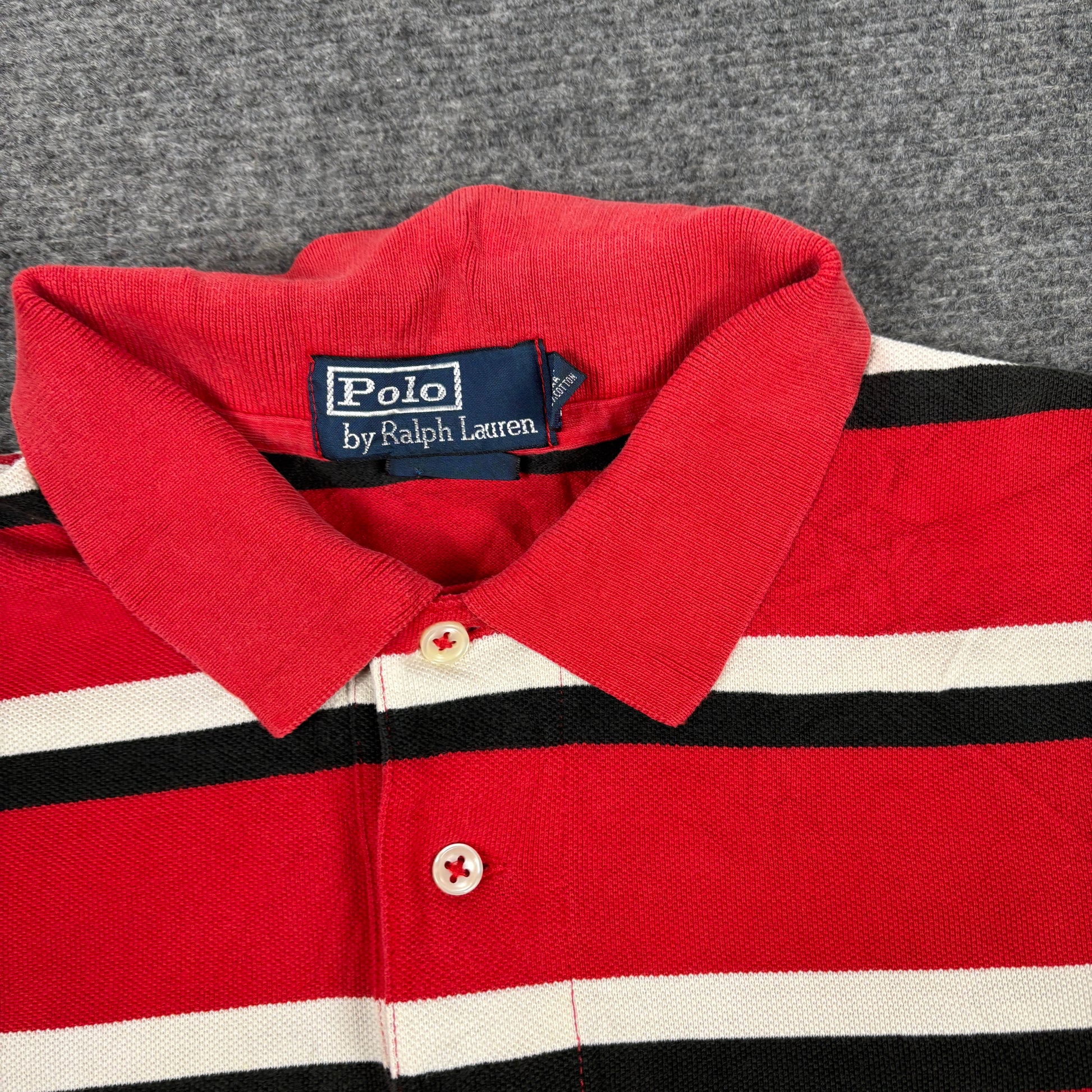 Vintage 90s Era Polo Ralph Lauren Polo Shirt Men's L Red White Striped Small Pony