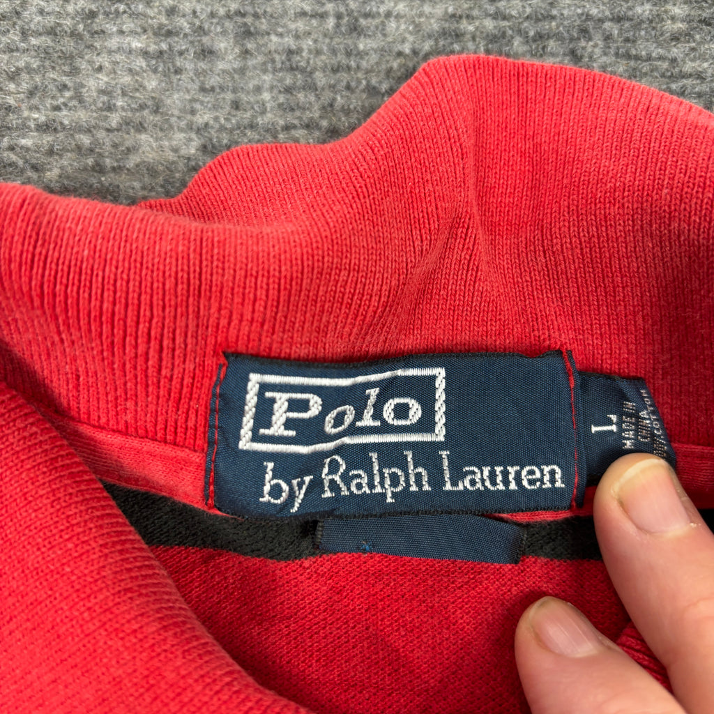 Vintage 90s Era Polo Ralph Lauren Polo Shirt Men's L Red White Striped Small Pony