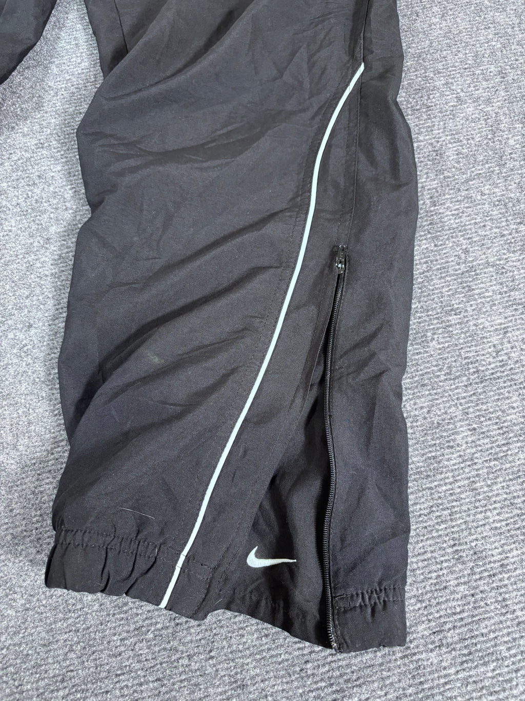 Vintage Y2K Nike Track Pants Size L Black White Piping Swoosh Wide Leg Ankle Swoosh