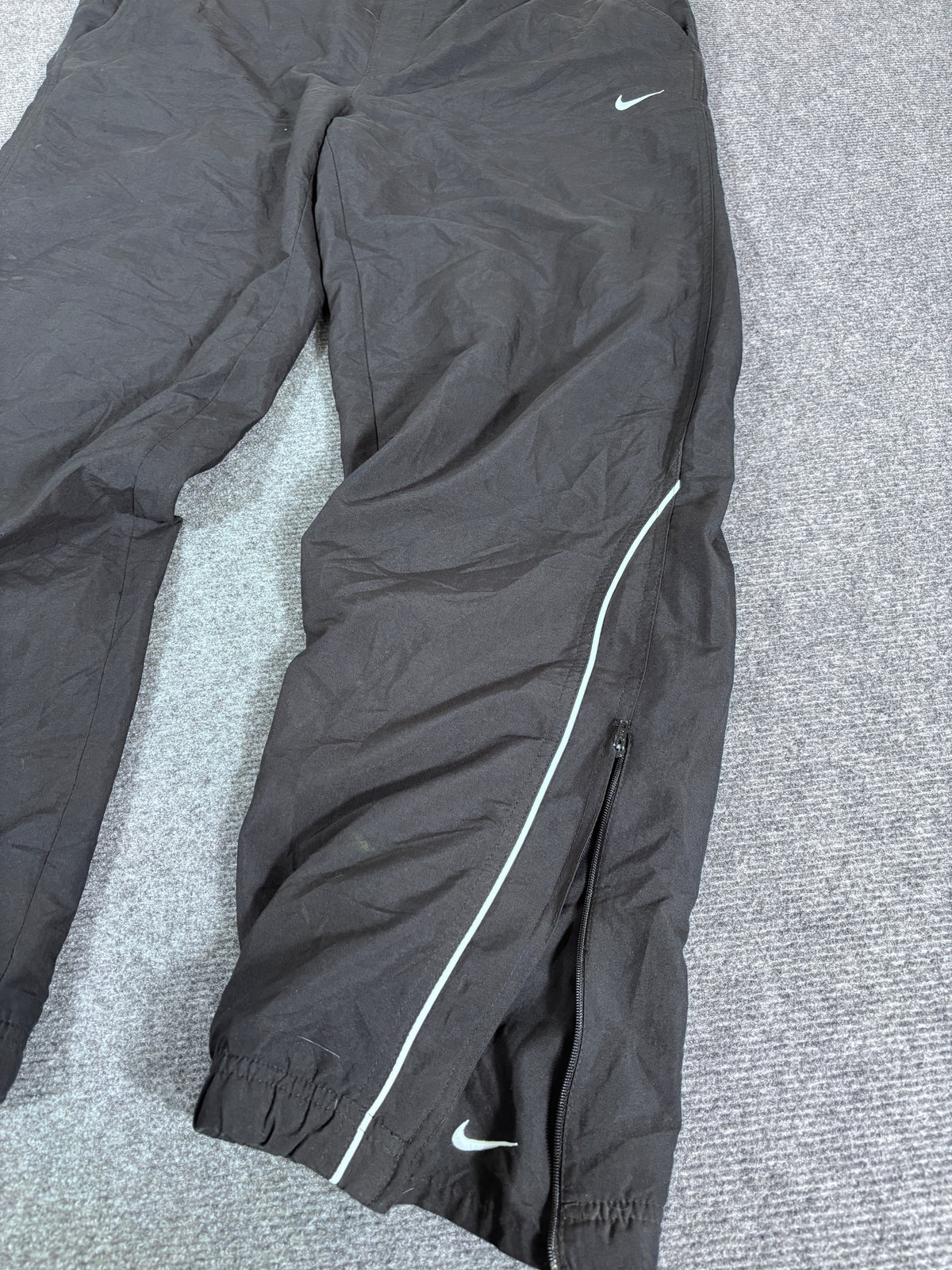 Vintage Y2K Nike Track Pants Size L Black White Piping Swoosh Wide Leg Ankle Swoosh