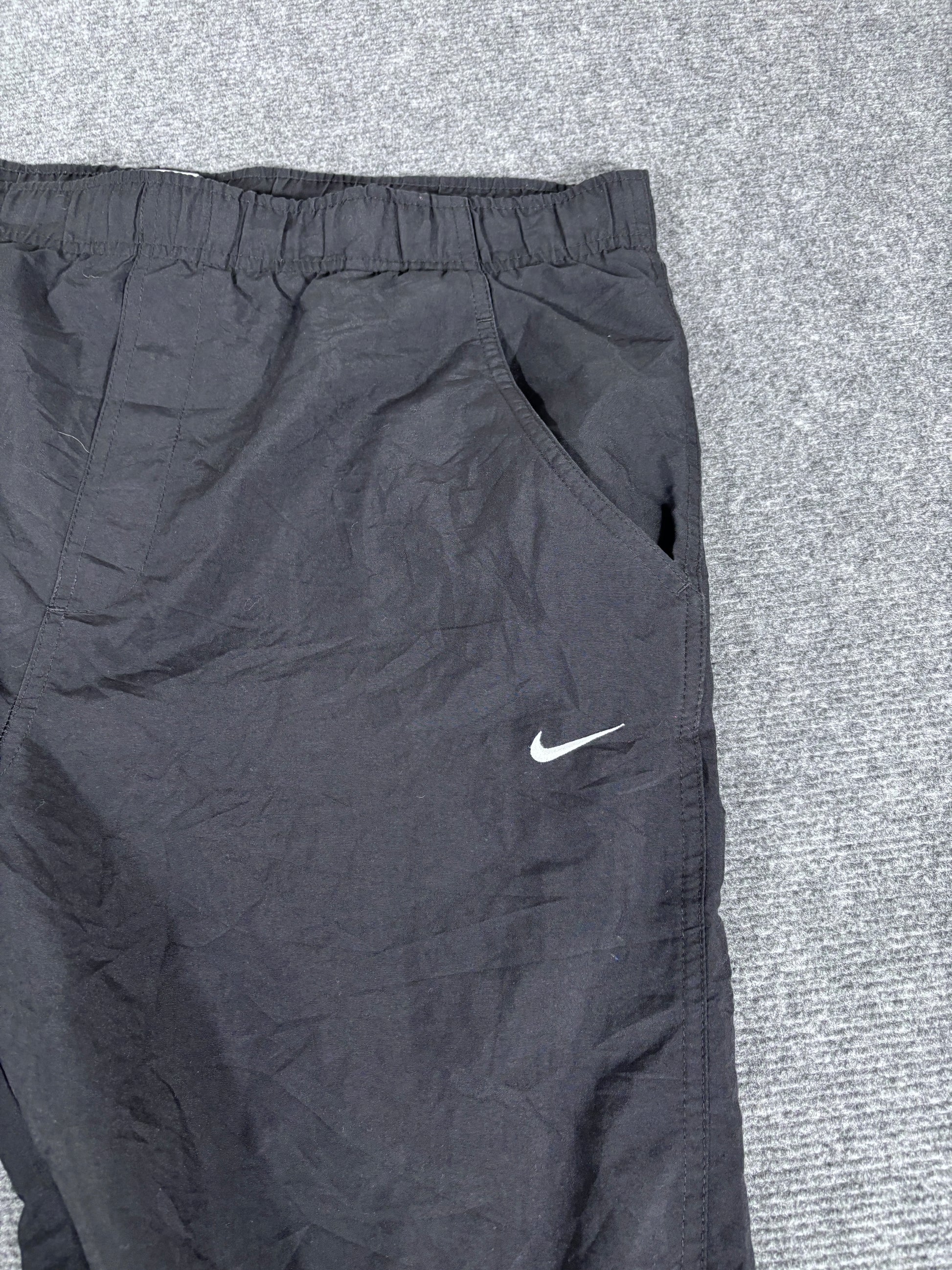 Vintage Y2K Nike Track Pants Size L Black White Piping Swoosh Wide Leg Ankle Swoosh