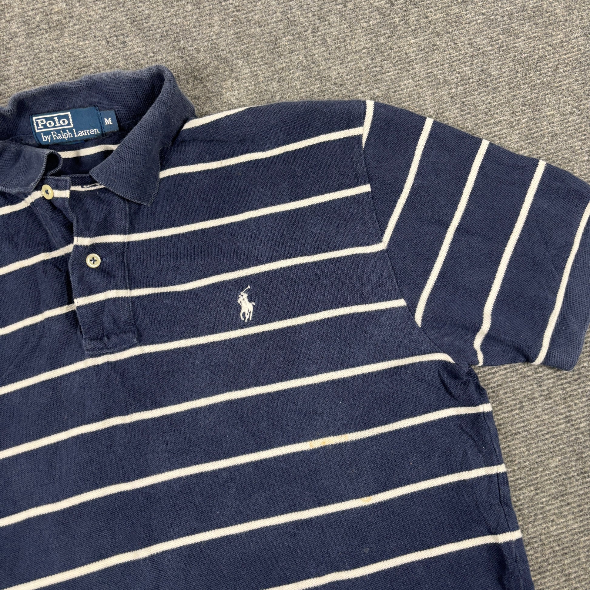 Vintage Polo Ralph Lauren Polo Shirt 90s Men's M Blue White Striped Small Pony