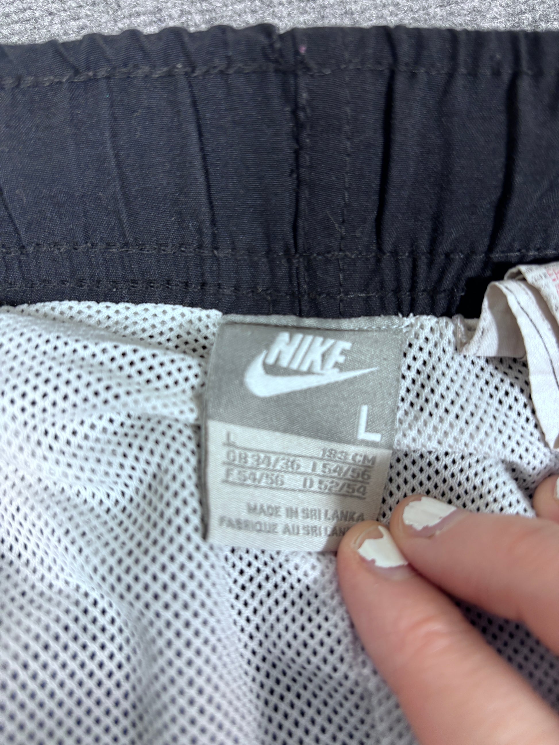 Vintage Y2K Nike Track Pants Size L Black White Piping Swoosh Wide Leg Ankle Swoosh