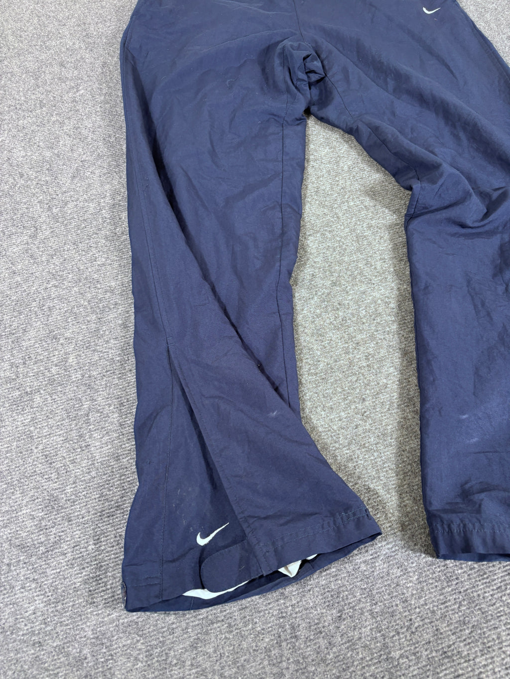 Vintage Y2K Nike Track Pants Size L Navy White Swoosh Ankle Zip Classic Pair