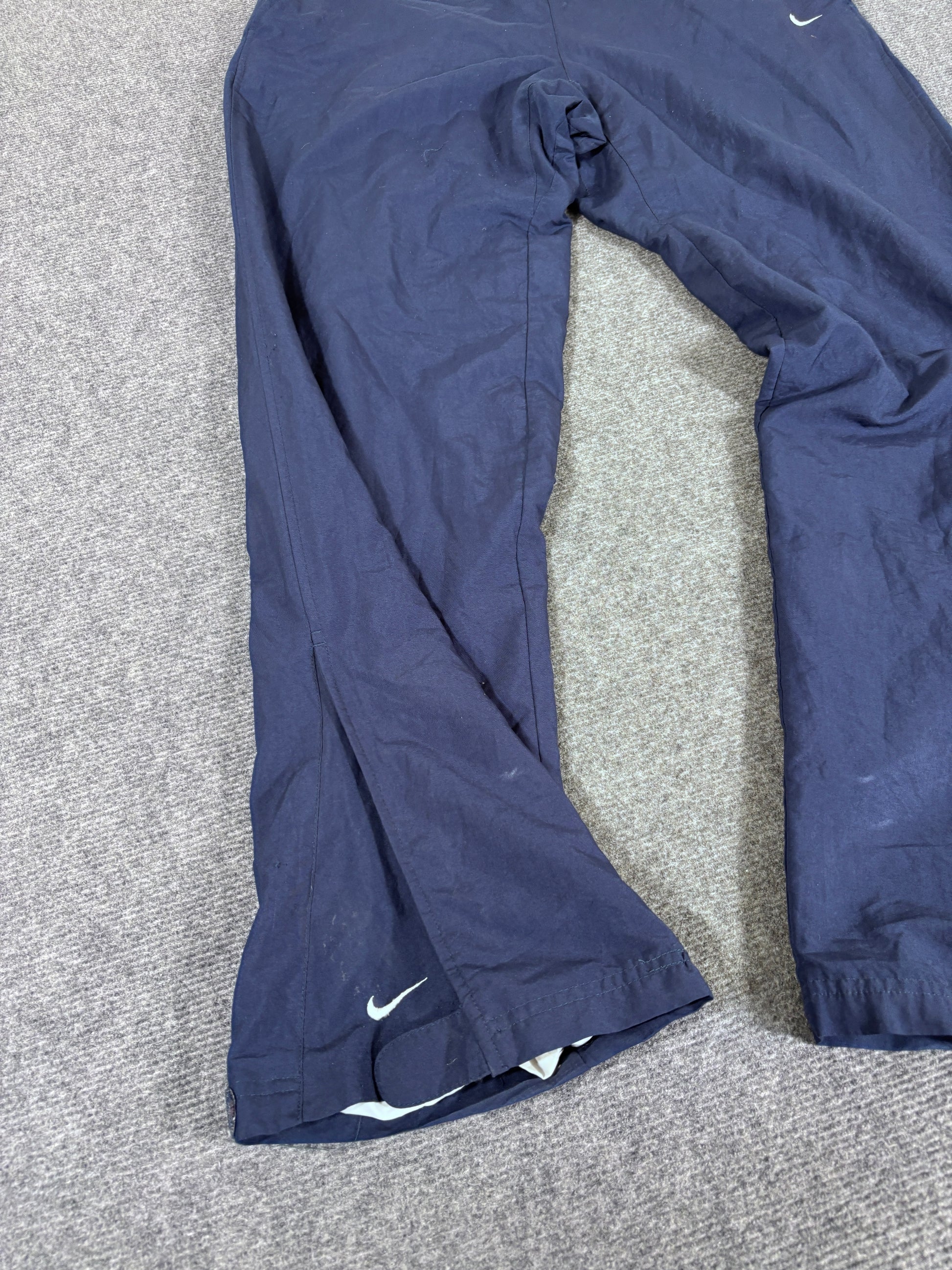 Vintage Y2K Nike Track Pants Size L Navy White Swoosh Ankle Zip Classic Pair