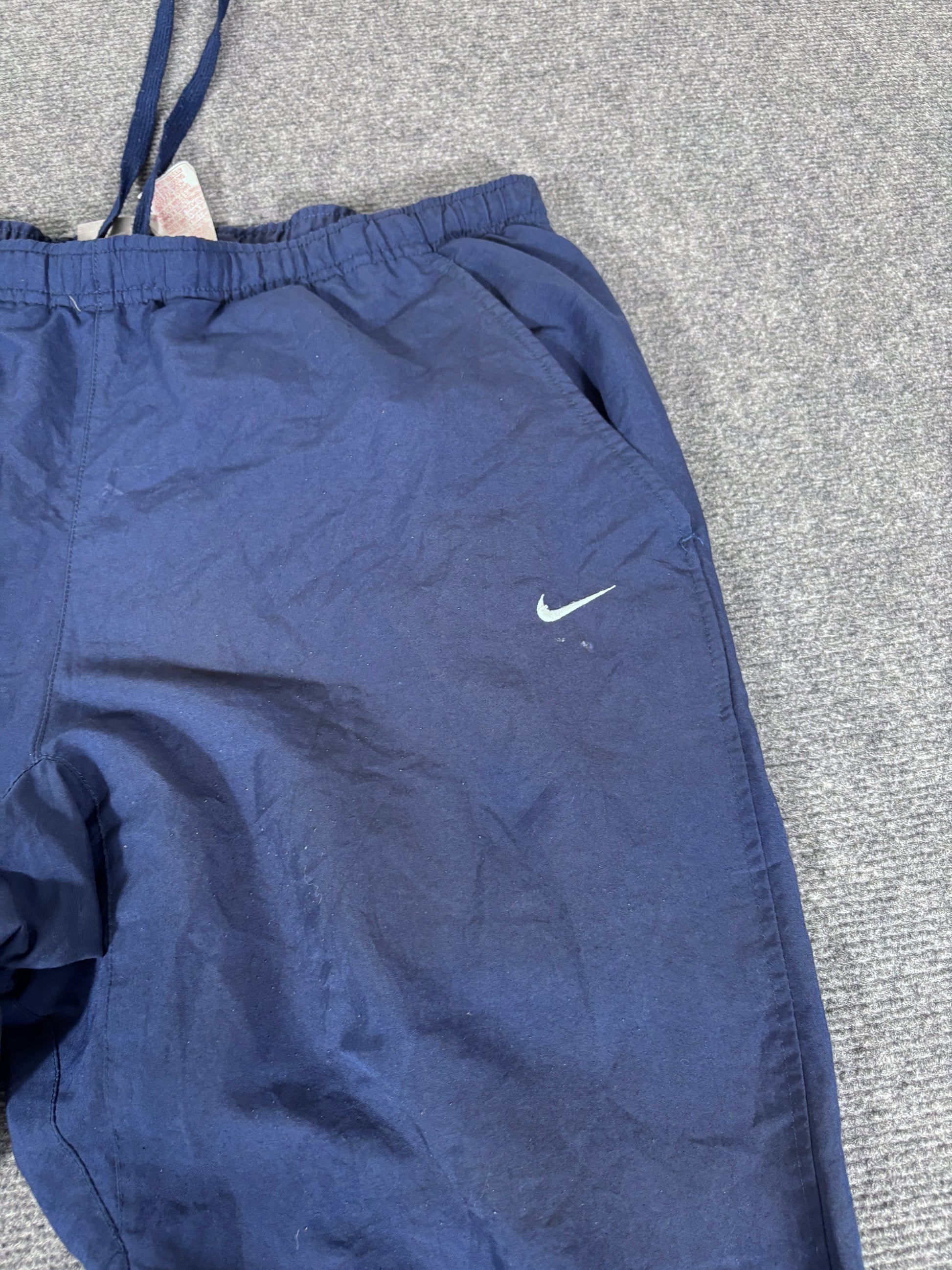 Vintage Y2K Nike Track Pants Size L Navy White Swoosh Ankle Zip Classic Pair