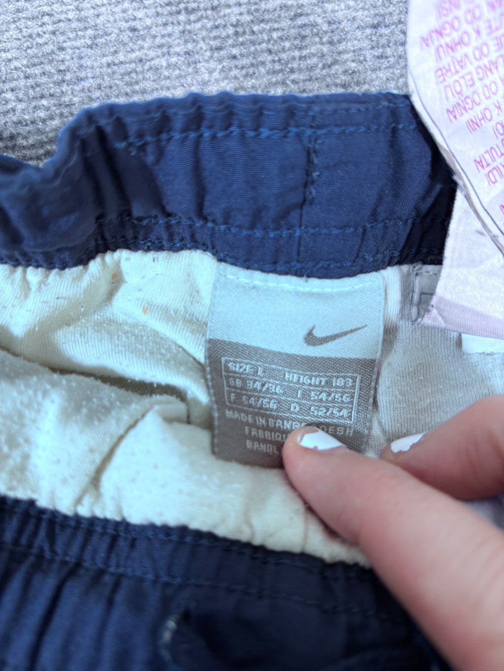 Vintage Y2K Nike Track Pants Size L Navy White Swoosh Ankle Zip Classic Pair