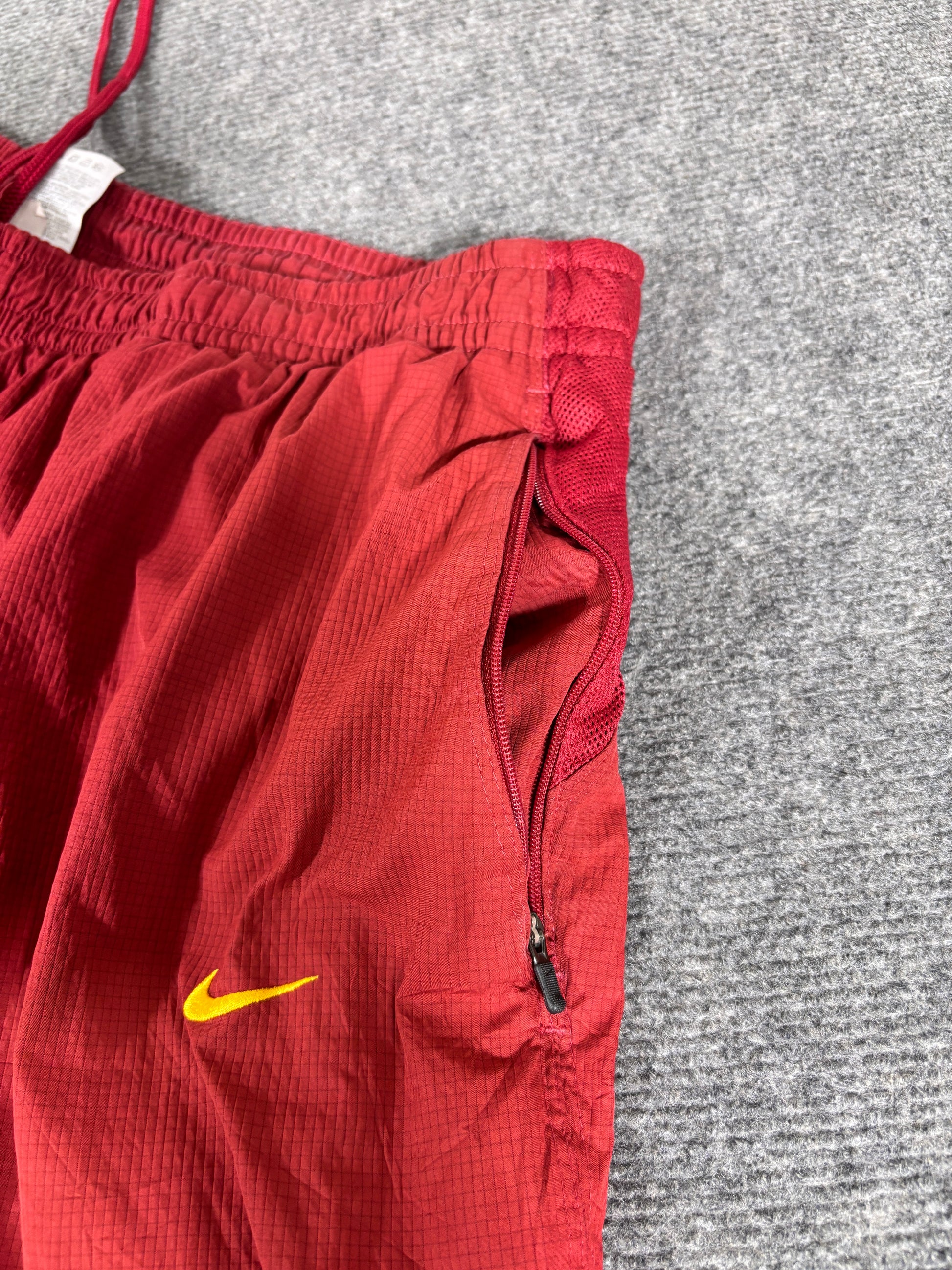 Vintage Y2K Nike Track Pants Size XL Red Yellow Piping Swoosh Wide Leg Bungee Tabs