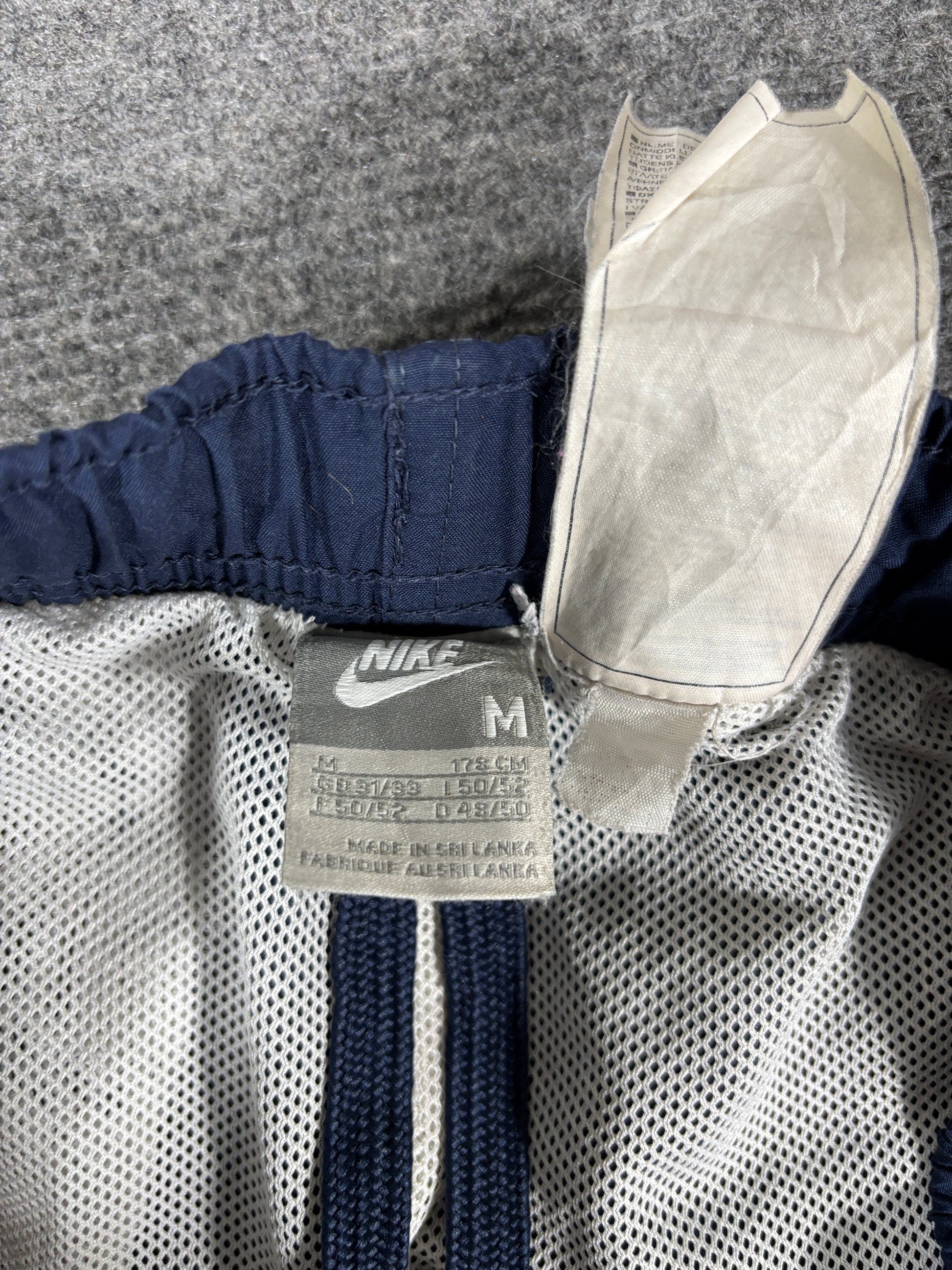 Vintage Y2K Nike Track Pants Size M Navy White Piping Swoosh Wide Leg + Ankle Swoosh