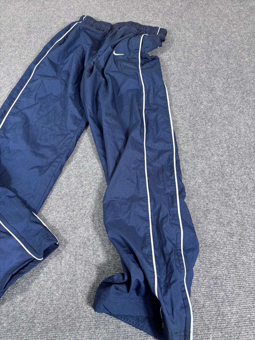 Vintage Y2K Nike Track Pants Size S Navy White Piping Wide Leg Classic Style