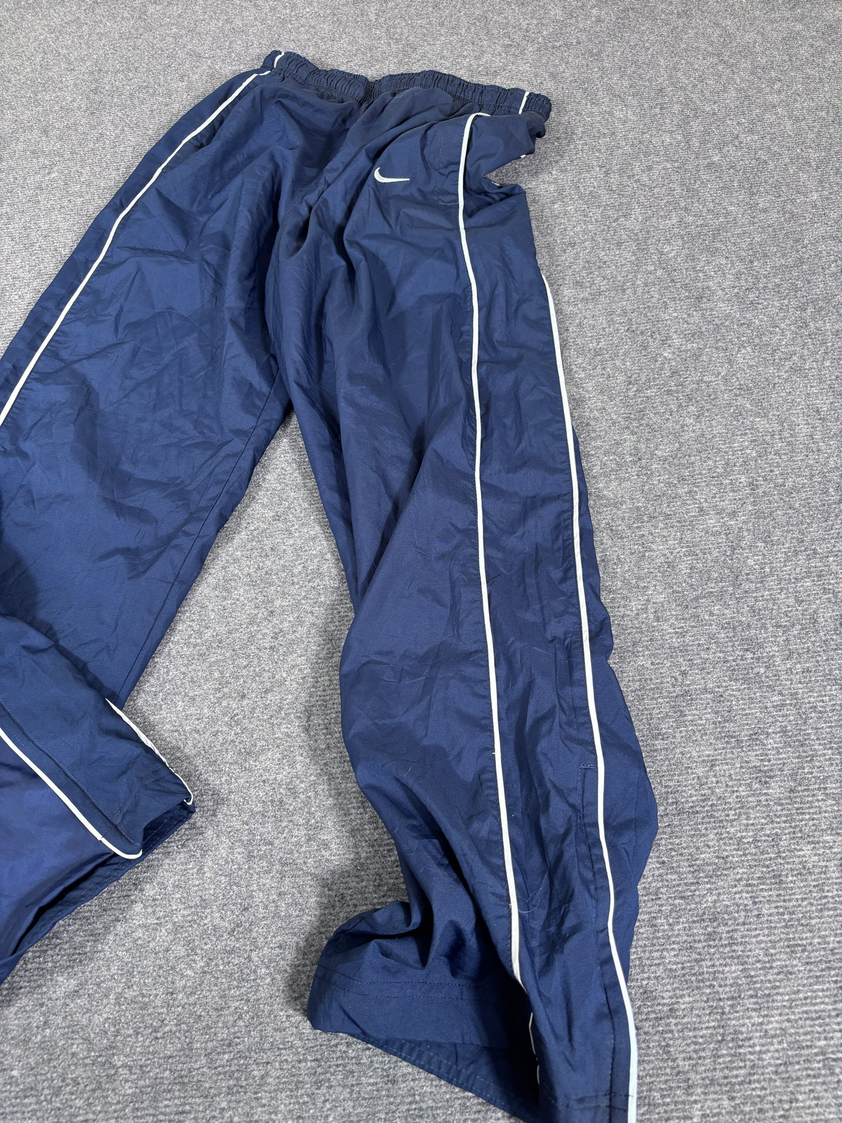 Vintage Y2K Nike Track Pants Size S Navy White Piping Wide Leg Classic Style