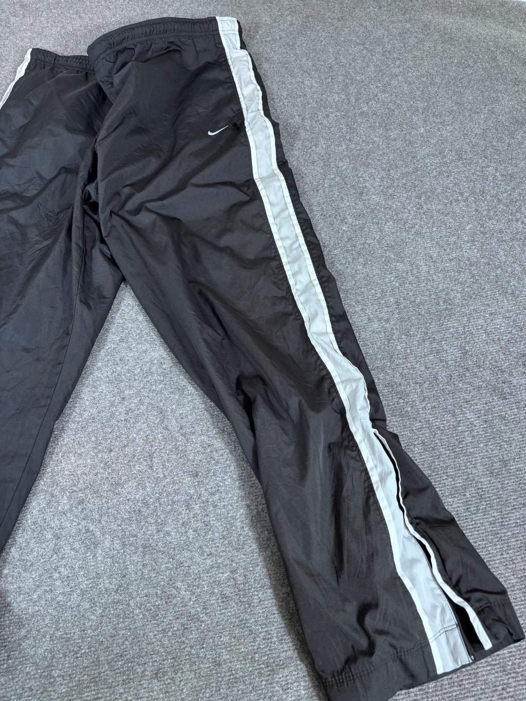 Vintage Y2K Nike Track Pants Size L Black Grey White Classic Nylon Windbreakers