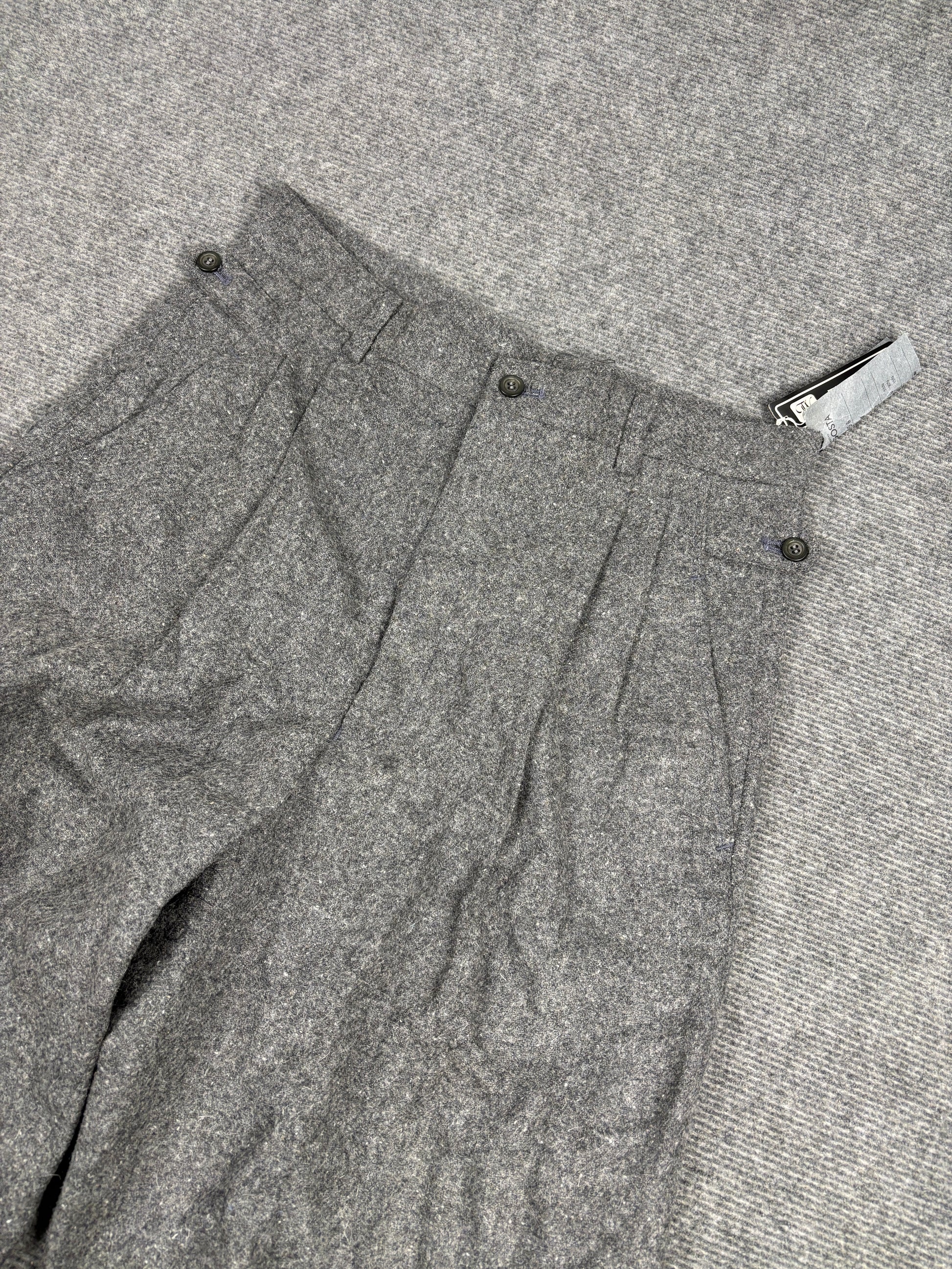 Vintage Japanese Tweed Trousers Men's Medium Grey Pleated Wool Pants Old Money