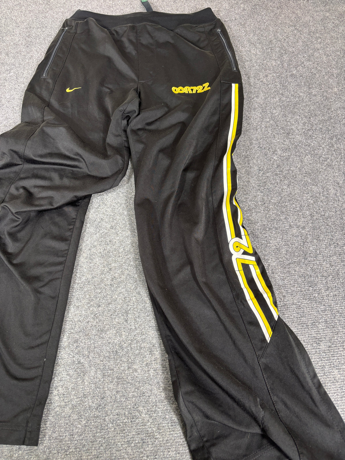 Vintage Y2K Nike Track Pants Womens Size S Black Yellow Cortez Side Stripe Wide Leg