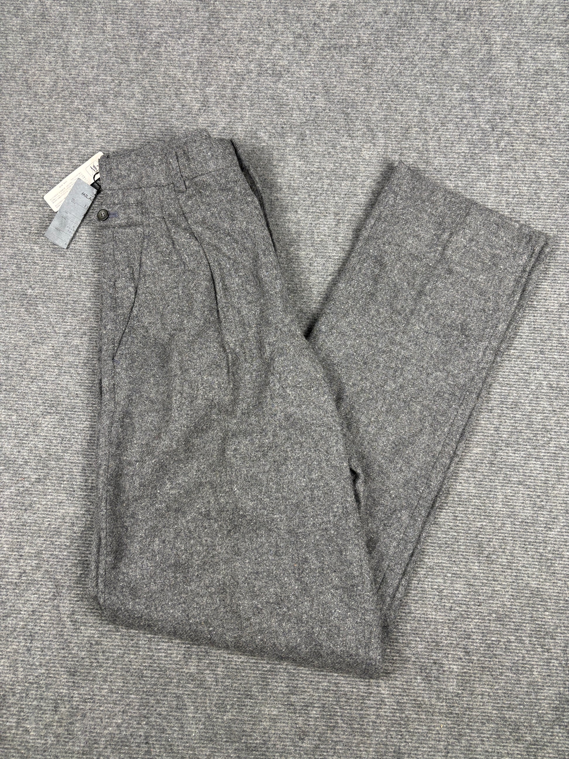 Vintage Japanese Tweed Trousers Men's Medium Grey Pleated Wool Pants Old Money