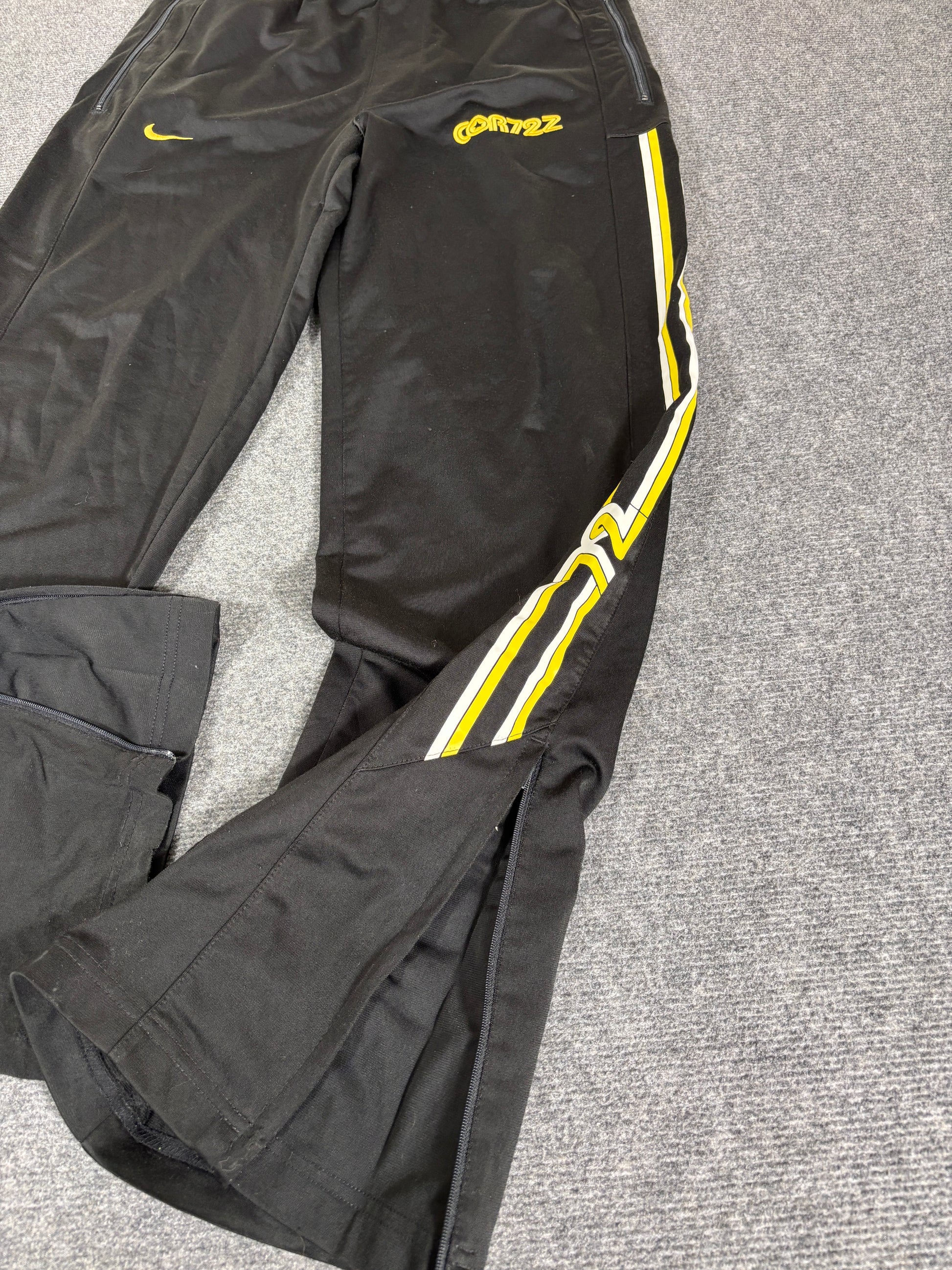 Vintage Y2K Nike Track Pants Womens Size S Black Yellow Cortez Side Stripe Wide Leg