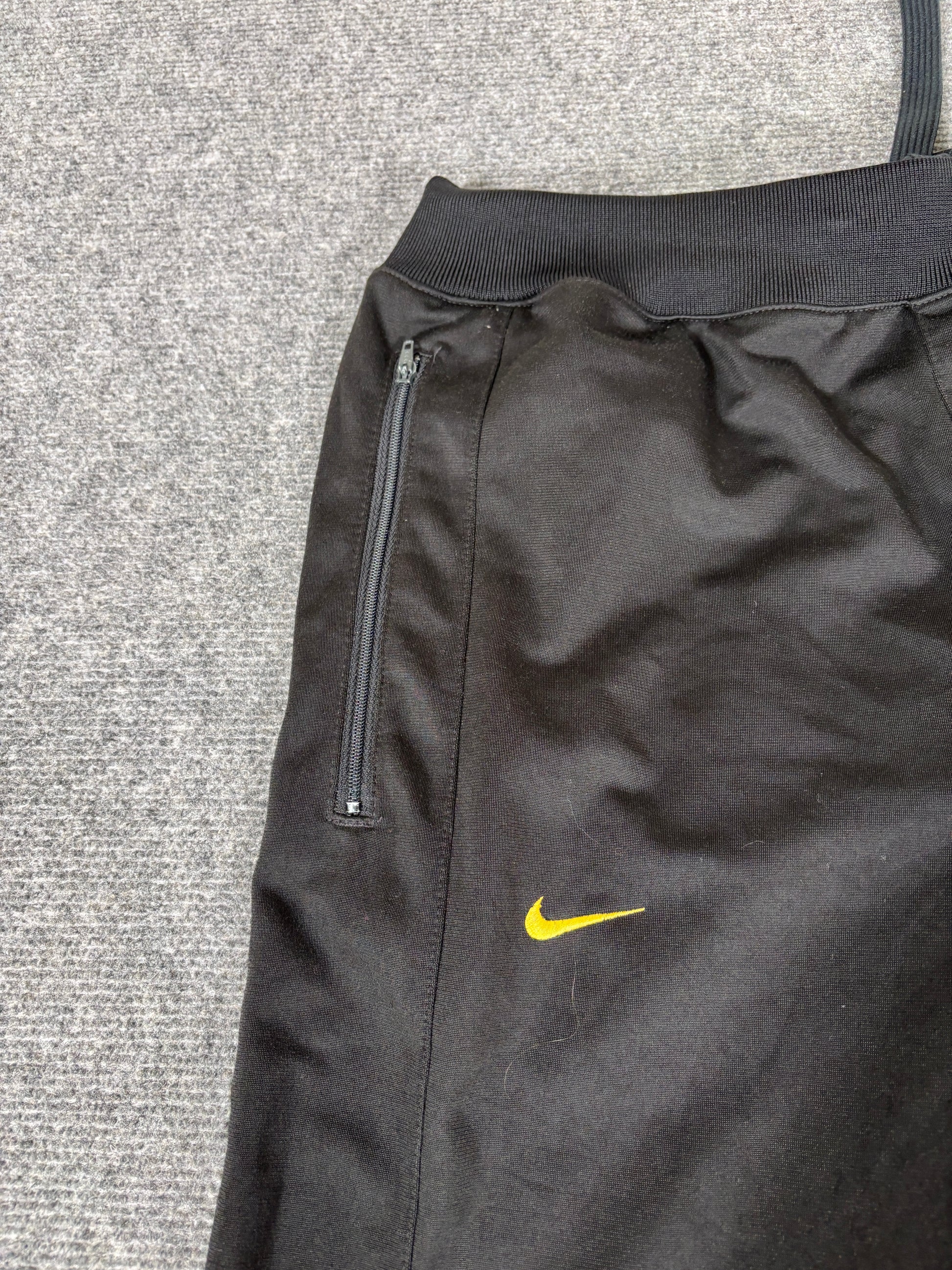Vintage Y2K Nike Track Pants Womens Size S Black Yellow Cortez Side Stripe Wide Leg