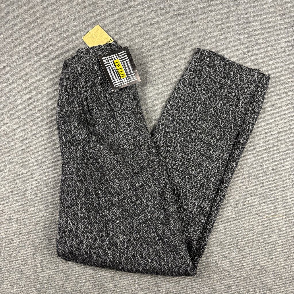 Vintage Japanese Tweed Pants Men's Medium Grey Wool Trousers Deadstock