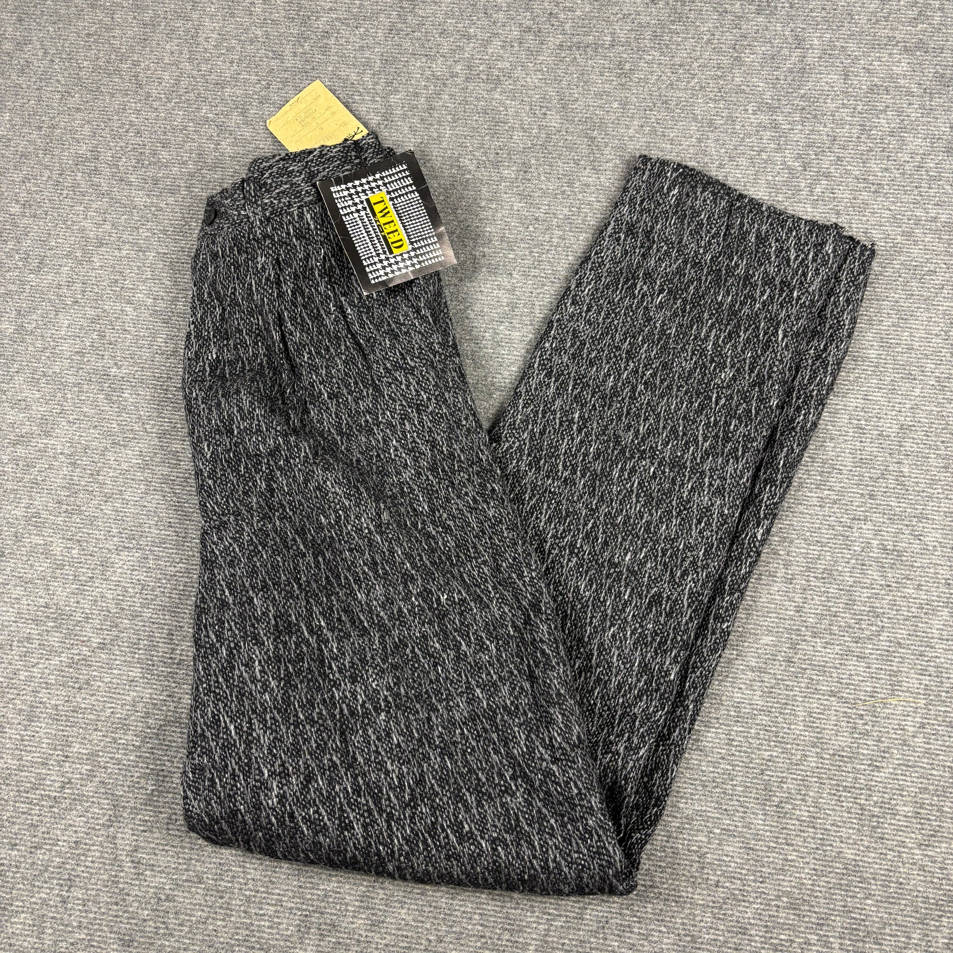 Vintage Japanese Tweed Pants Men's Medium Grey Wool Trousers Deadstock