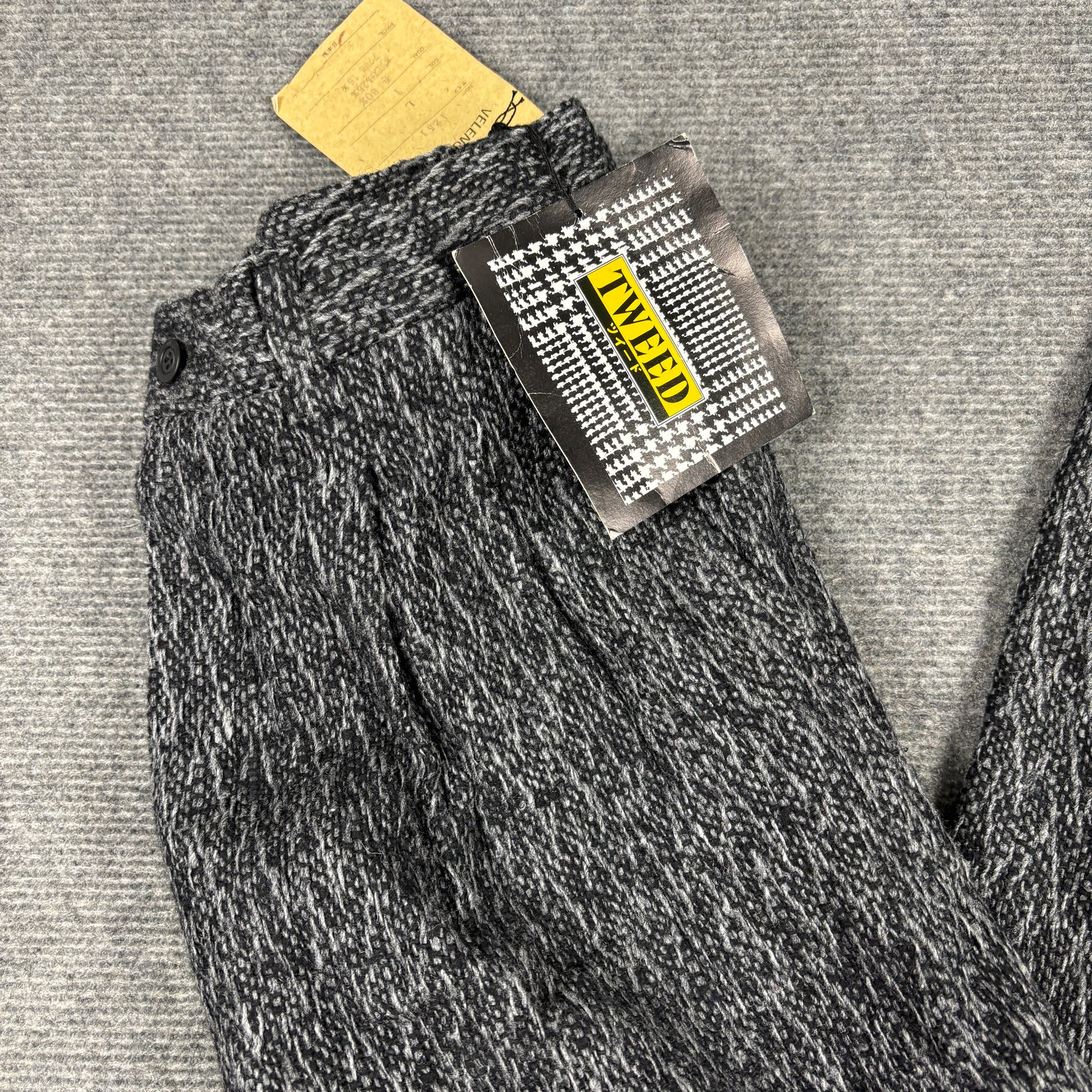 Vintage Japanese Tweed Pants Men's Medium Grey Wool Trousers Deadstock