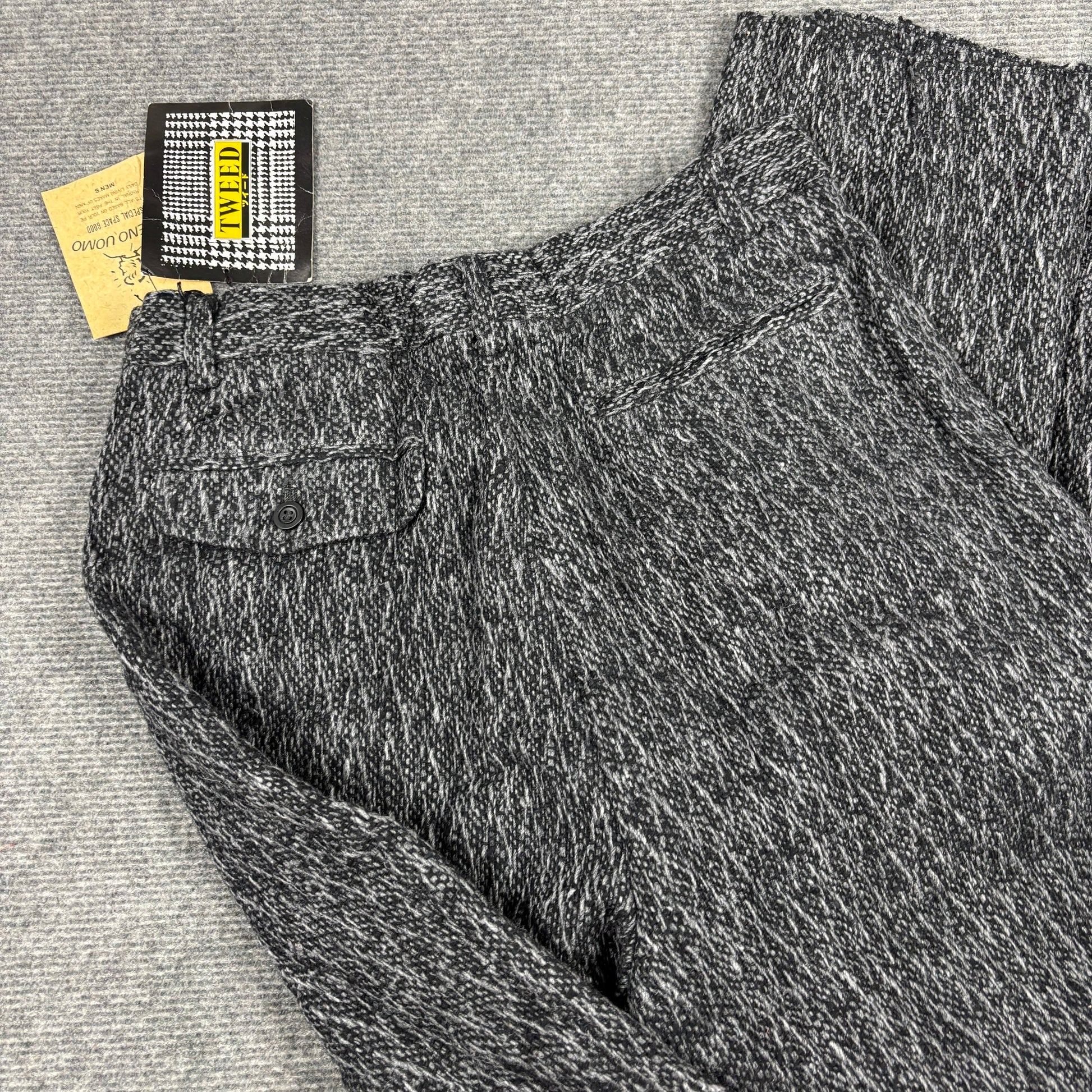 Vintage Japanese Tweed Pants Men's Medium Grey Wool Trousers Deadstock