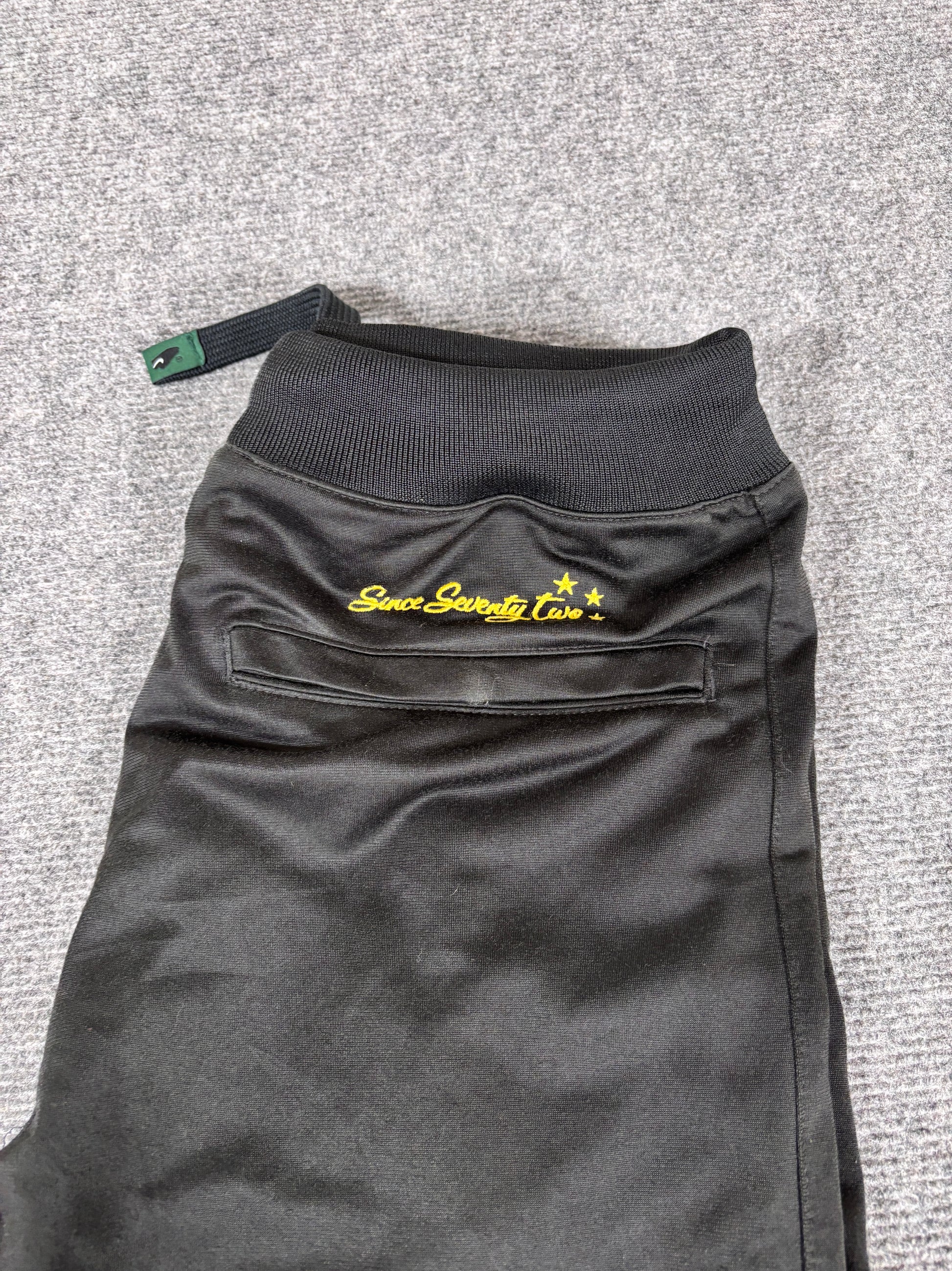 Vintage Y2K Nike Track Pants Womens Size S Black Yellow Cortez Side Stripe Wide Leg