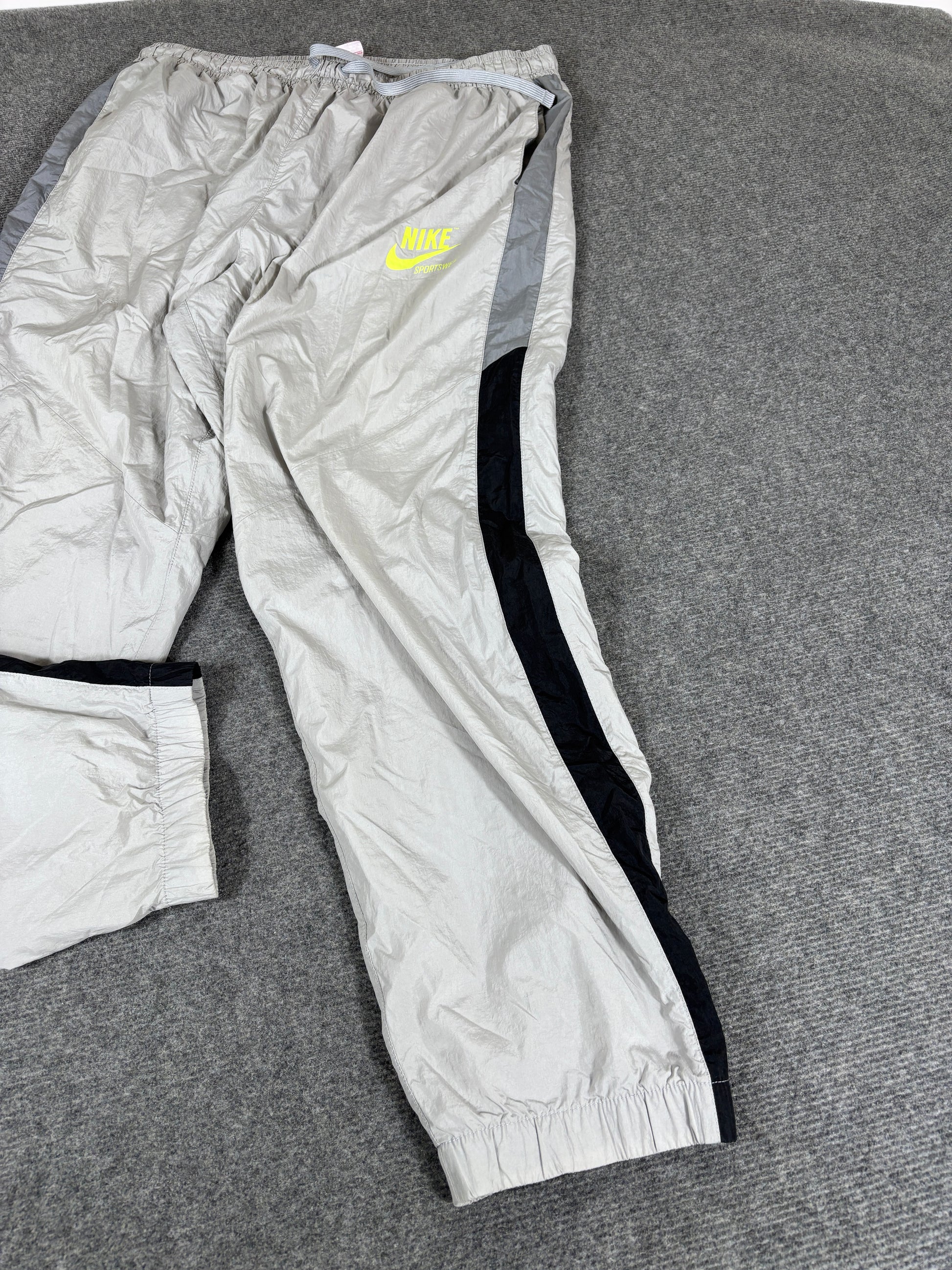 Vintage Y2K Nike Track Pants Size XL Grey Black Detail Fluro Hip Logo Cuffed Ankle