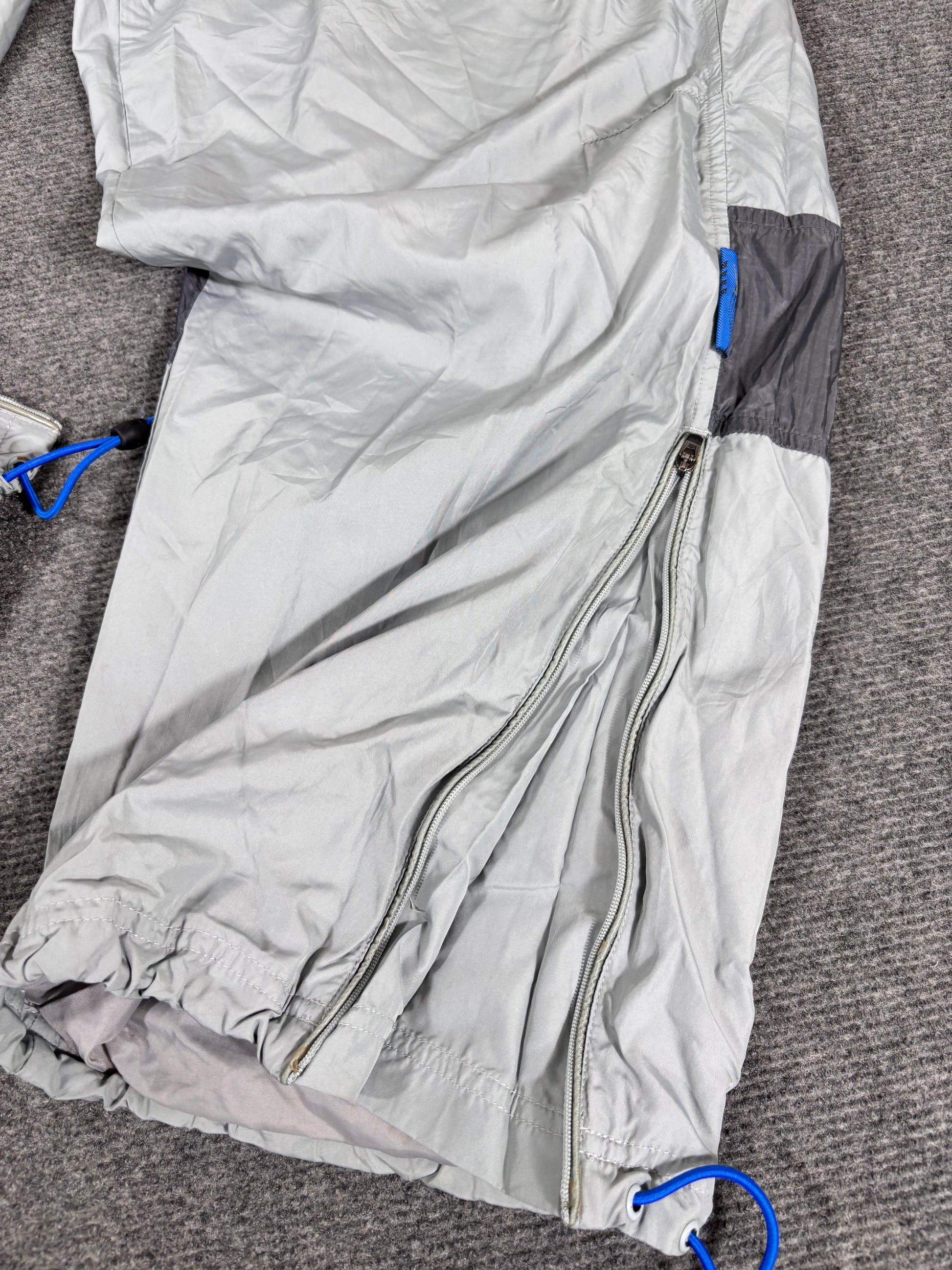 Vintage Y2K Nike Track Pants Size XL Grey Blue Hex Logo Bungee Ankle Zip Wide Leg