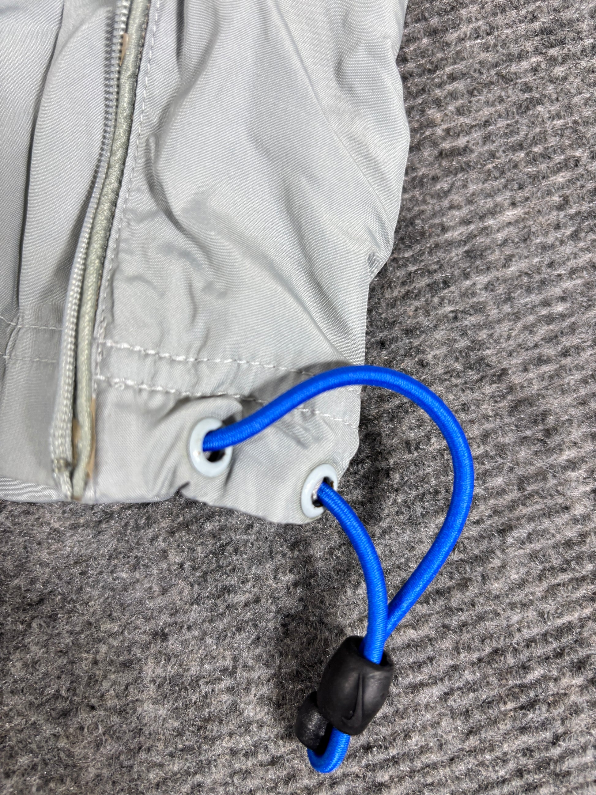 Vintage Y2K Nike Track Pants Size XL Grey Blue Hex Logo Bungee Ankle Zip Wide Leg