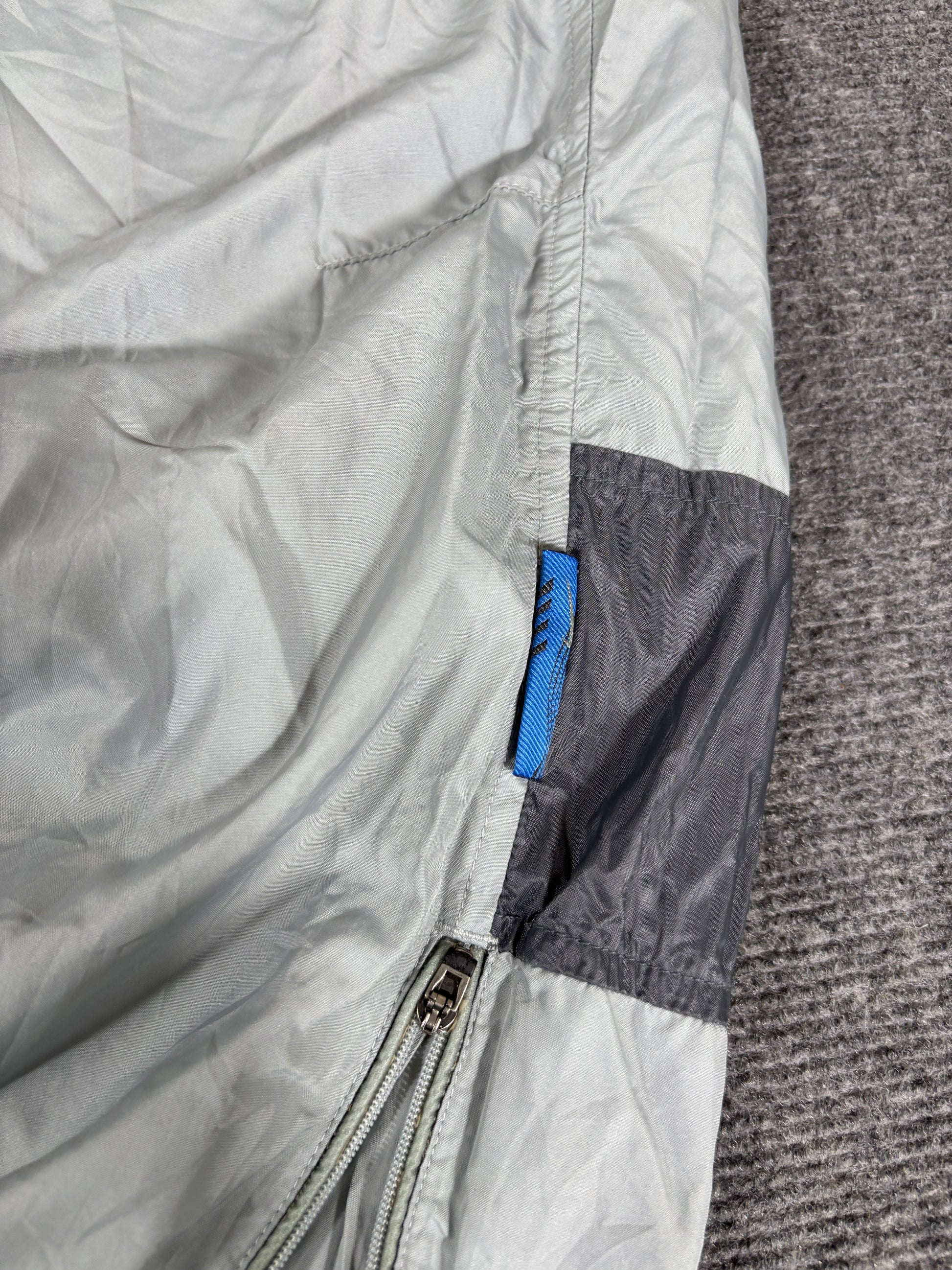 Vintage Y2K Nike Track Pants Size XL Grey Blue Hex Logo Bungee Ankle Zip Wide Leg