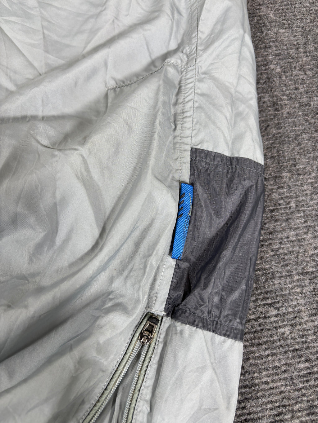 Vintage Y2K Nike Track Pants Size XL Grey Blue Hex Logo Bungee Ankle Zip Wide Leg