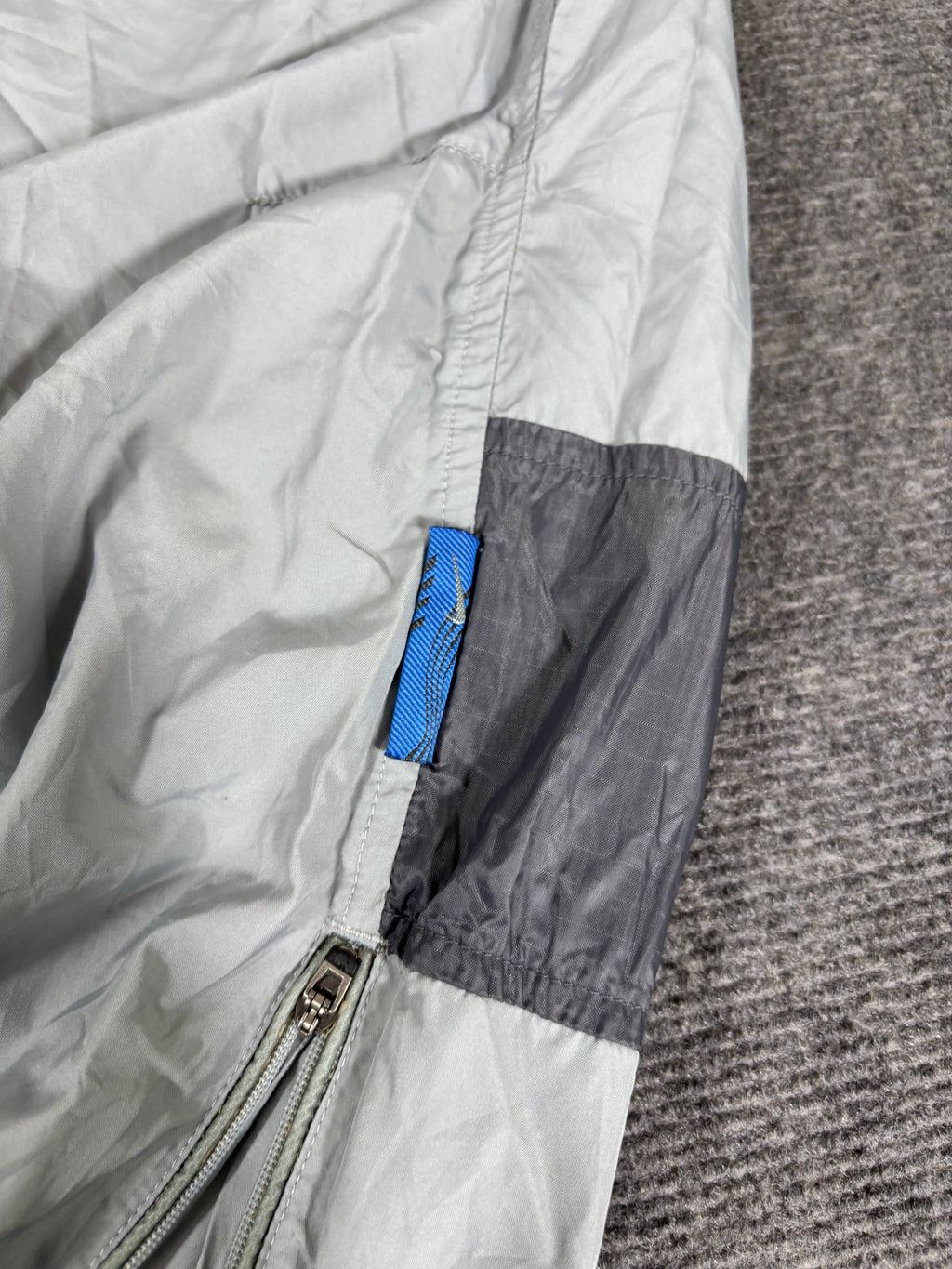 Vintage Y2K Nike Track Pants Size XL Grey Blue Hex Logo Bungee Ankle Zip Wide Leg