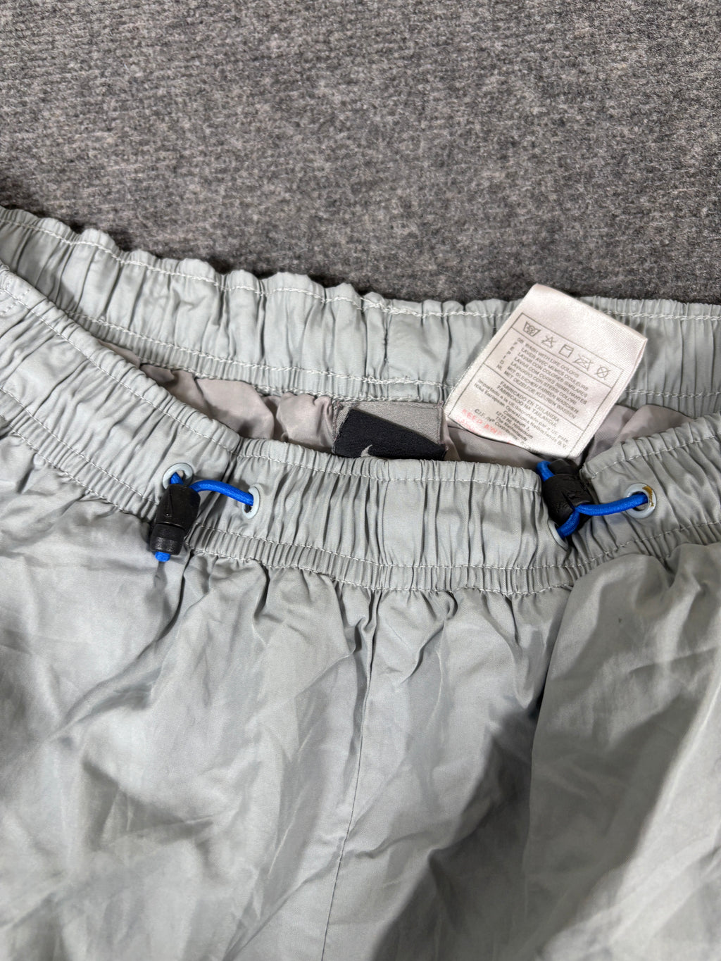 Vintage Y2K Nike Track Pants Size XL Grey Blue Hex Logo Bungee Ankle Zip Wide Leg