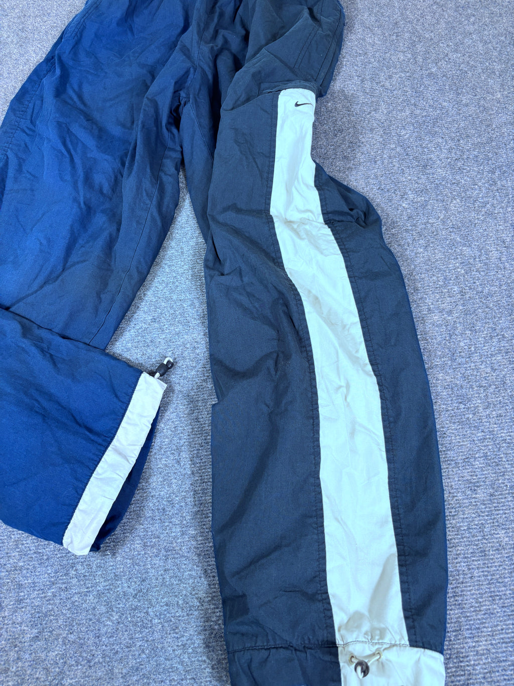 Vintage Y2K Nike Cargo Track Pants Size XL Navy Grey Detail Wide Leg Bungee Ties