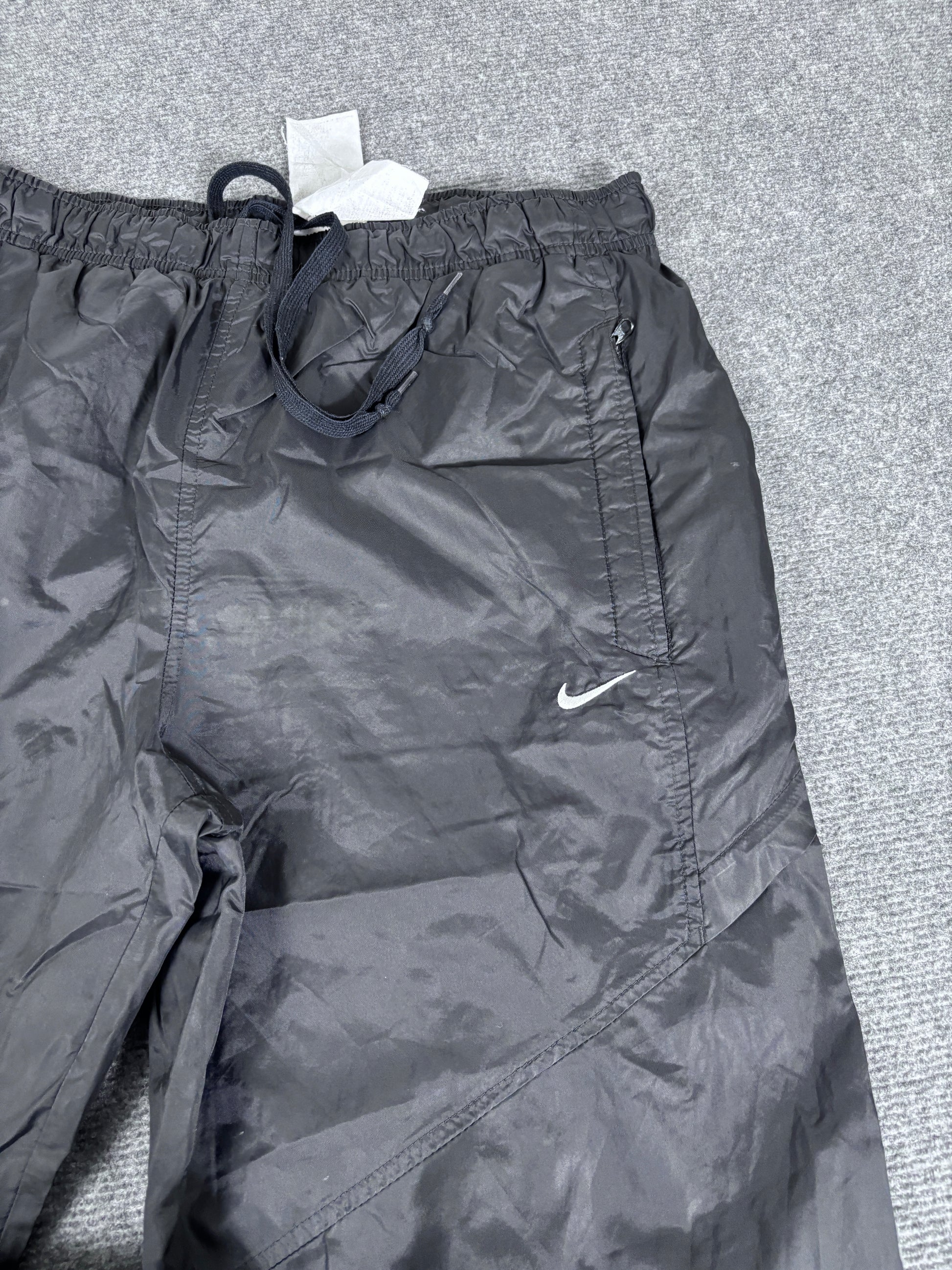 Vintage Y2K Nike Track Pants Size L Black White Wide Leg Ankle Zip Swoosh Windbreakers