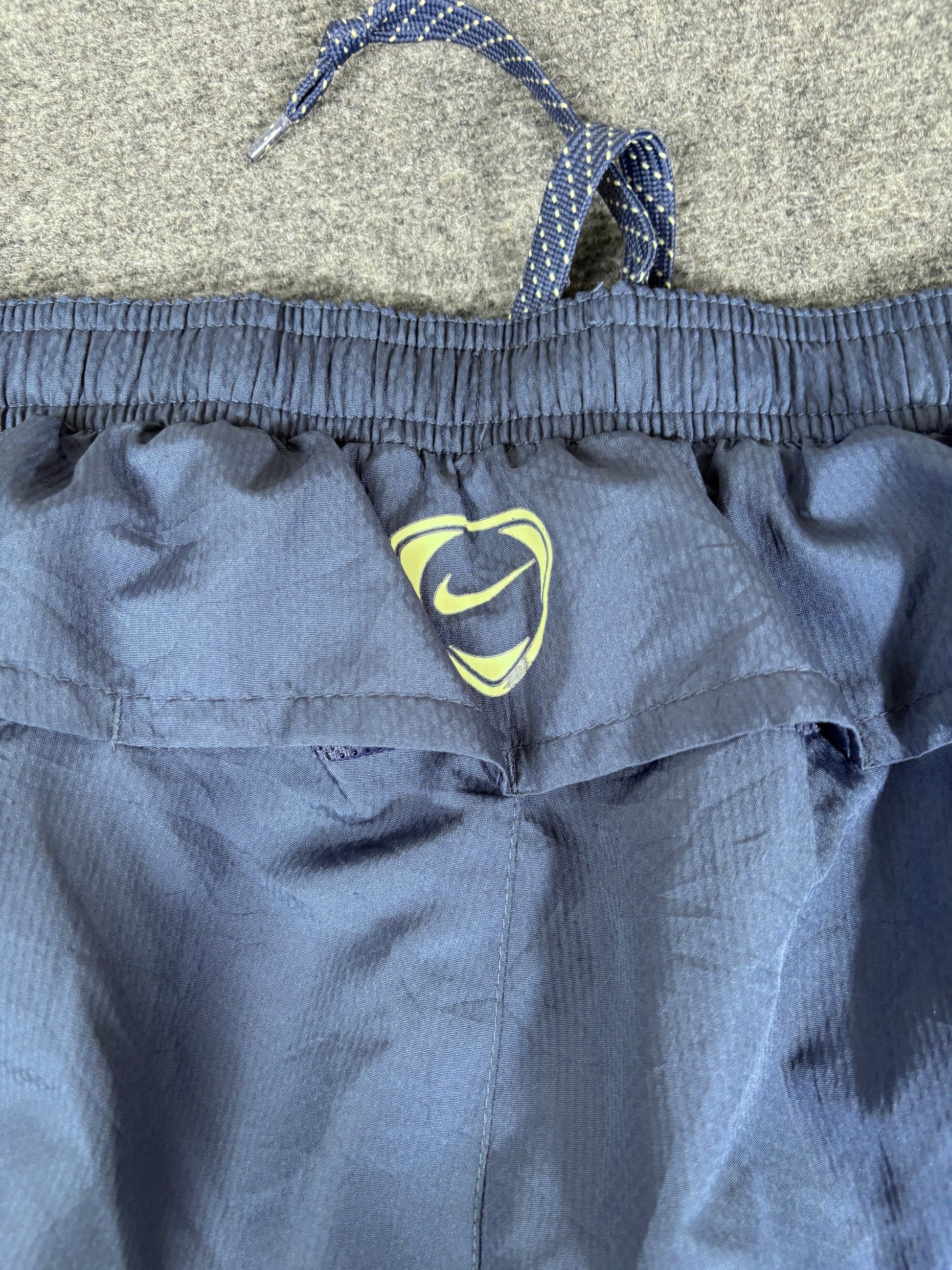 Vintage Y2K Nike Football Track Pants Size XL Blue Badge Logo Wide Leg Windbreakers