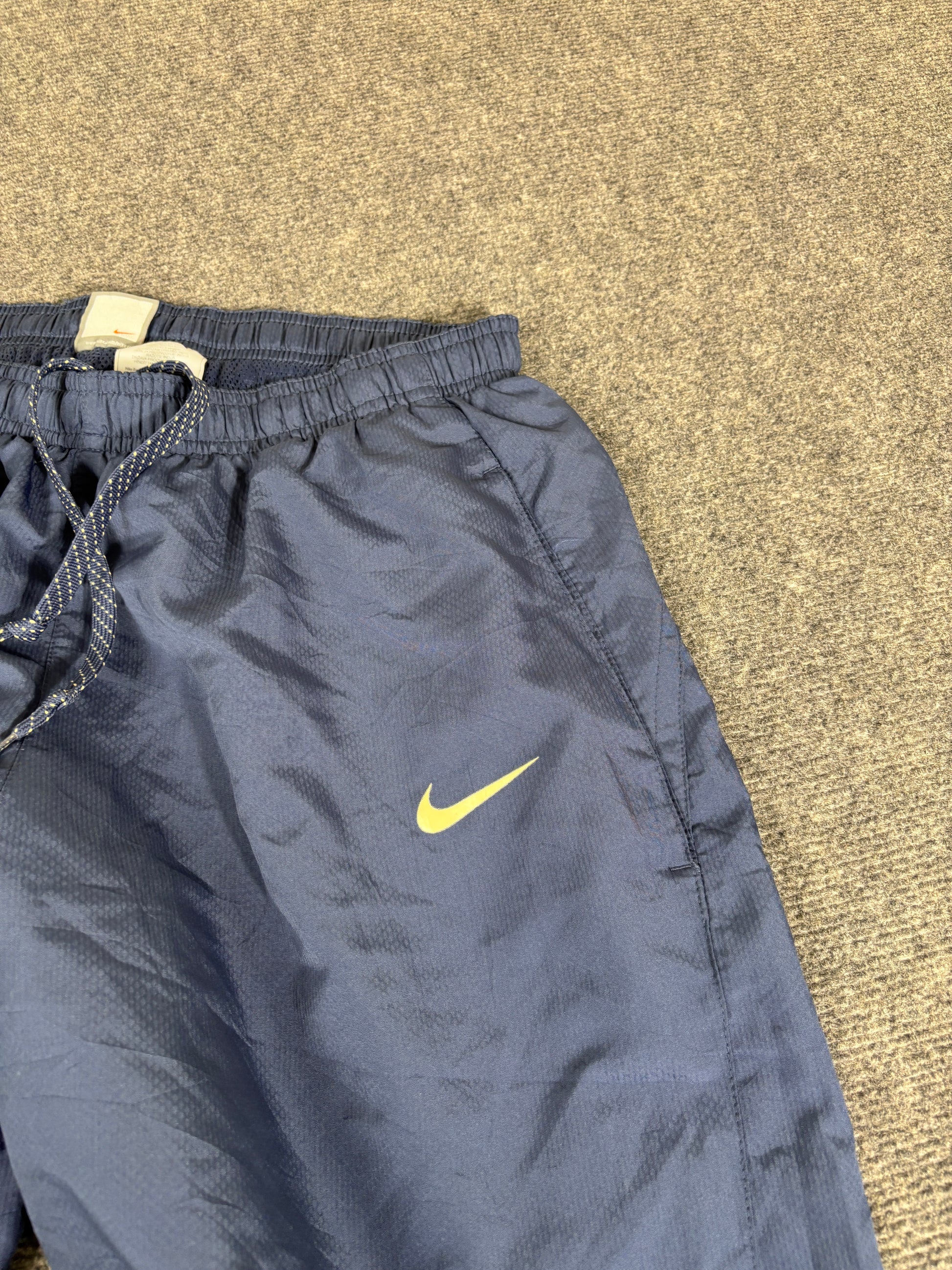 Vintage Y2K Nike Football Track Pants Size XL Blue Badge Logo Wide Leg Windbreakers