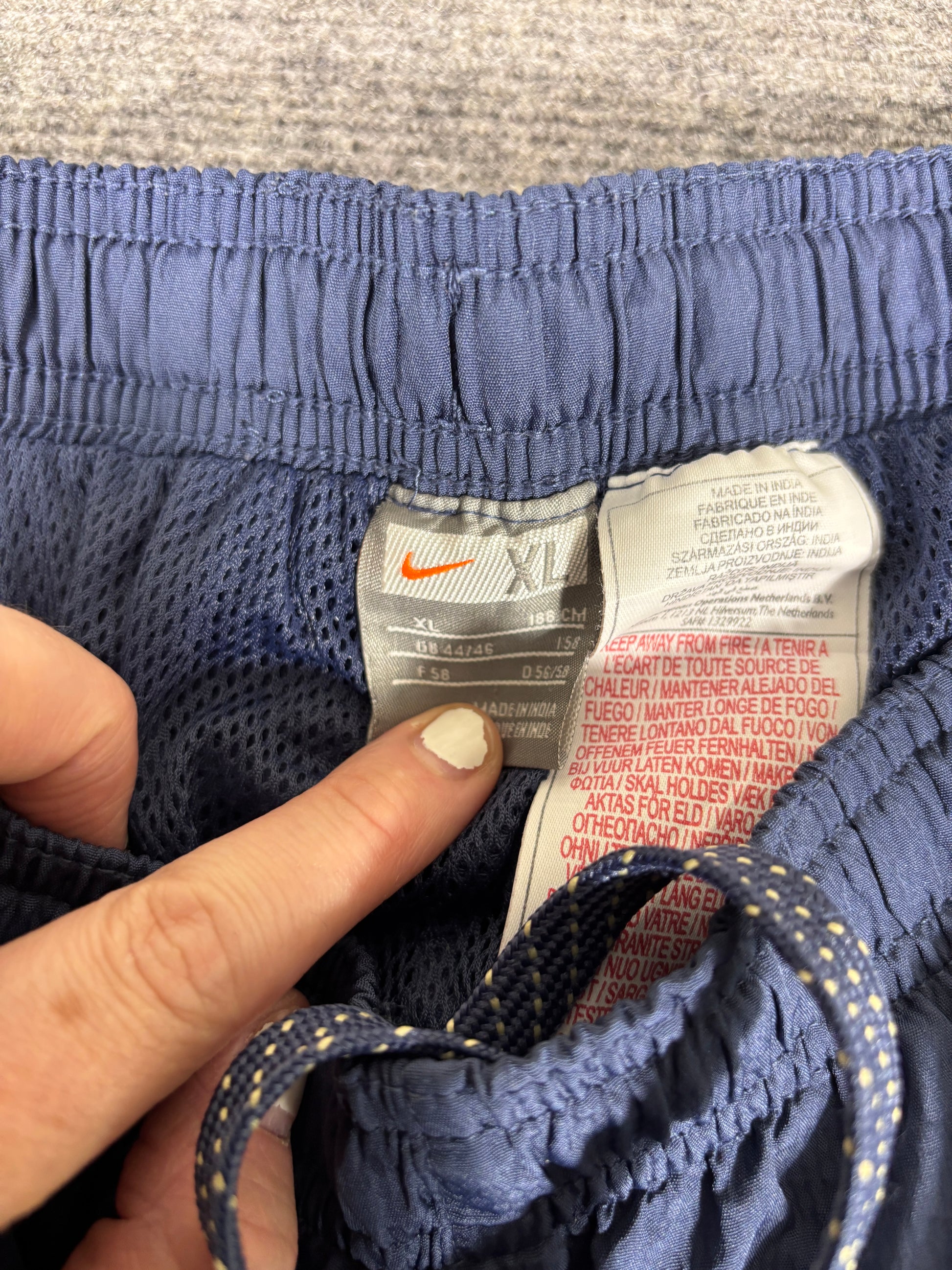 Vintage Y2K Nike Football Track Pants Size XL Blue Badge Logo Wide Leg Windbreakers