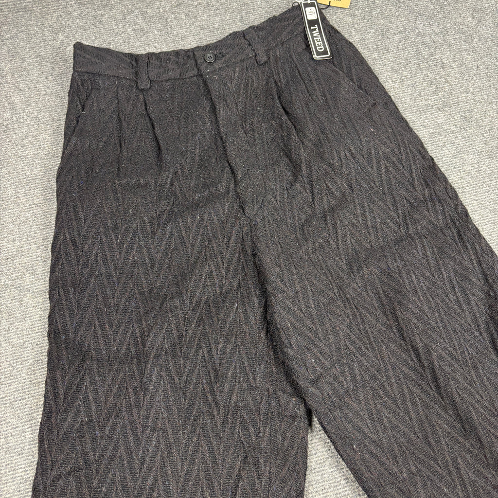 Vintage Japanese Tweed Trousers Men's Small Black Wool Pants Old Money Fashion