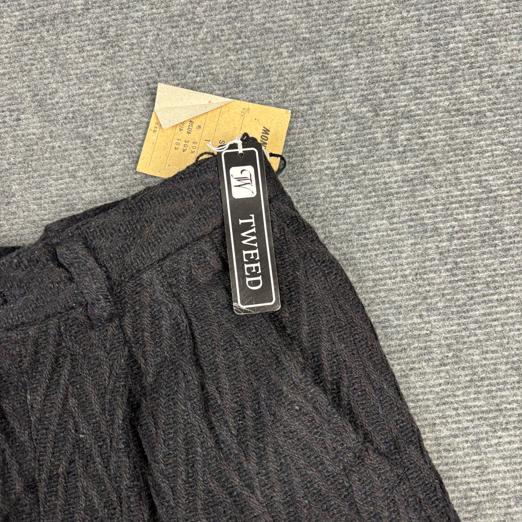 Vintage Japanese Tweed Trousers Men's Small Black Wool Pants Old Money Fashion