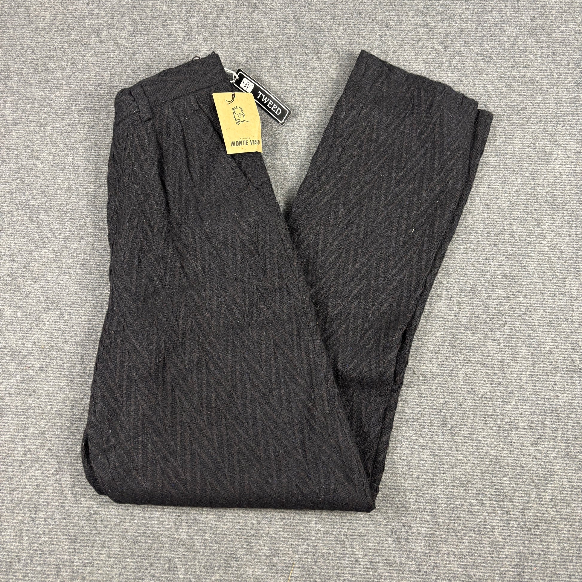 Vintage Japanese Tweed Trousers Men's Small Black Wool Pants Old Money Fashion