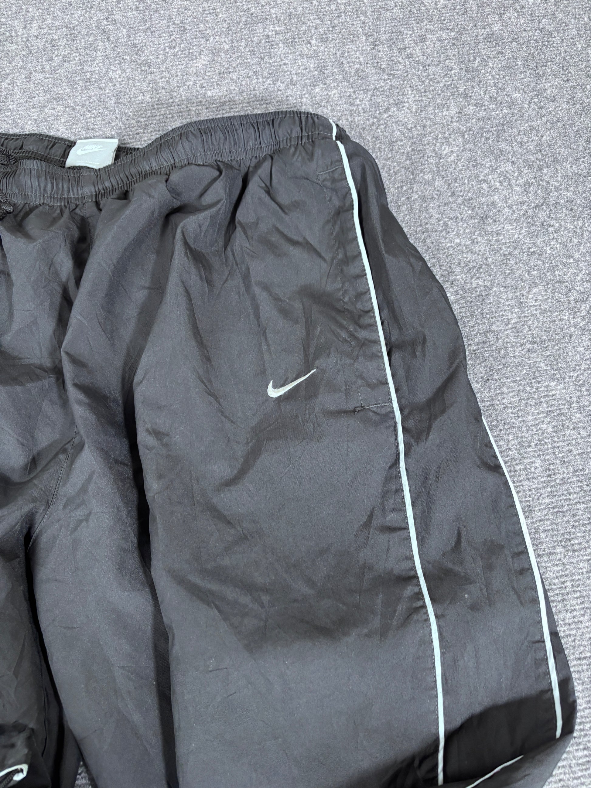 Vintage Y2K Nike Track Pants Size XL Black Grey Piping Wide Leg Nylon Windbreakers