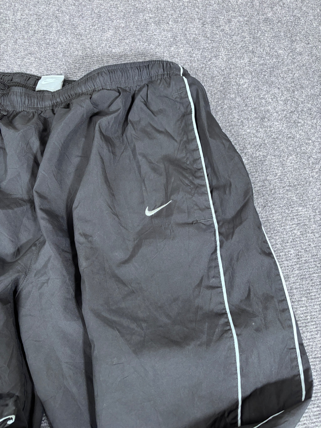 Vintage Y2K Nike Track Pants Size XL Black Grey Piping Wide Leg Nylon Windbreakers