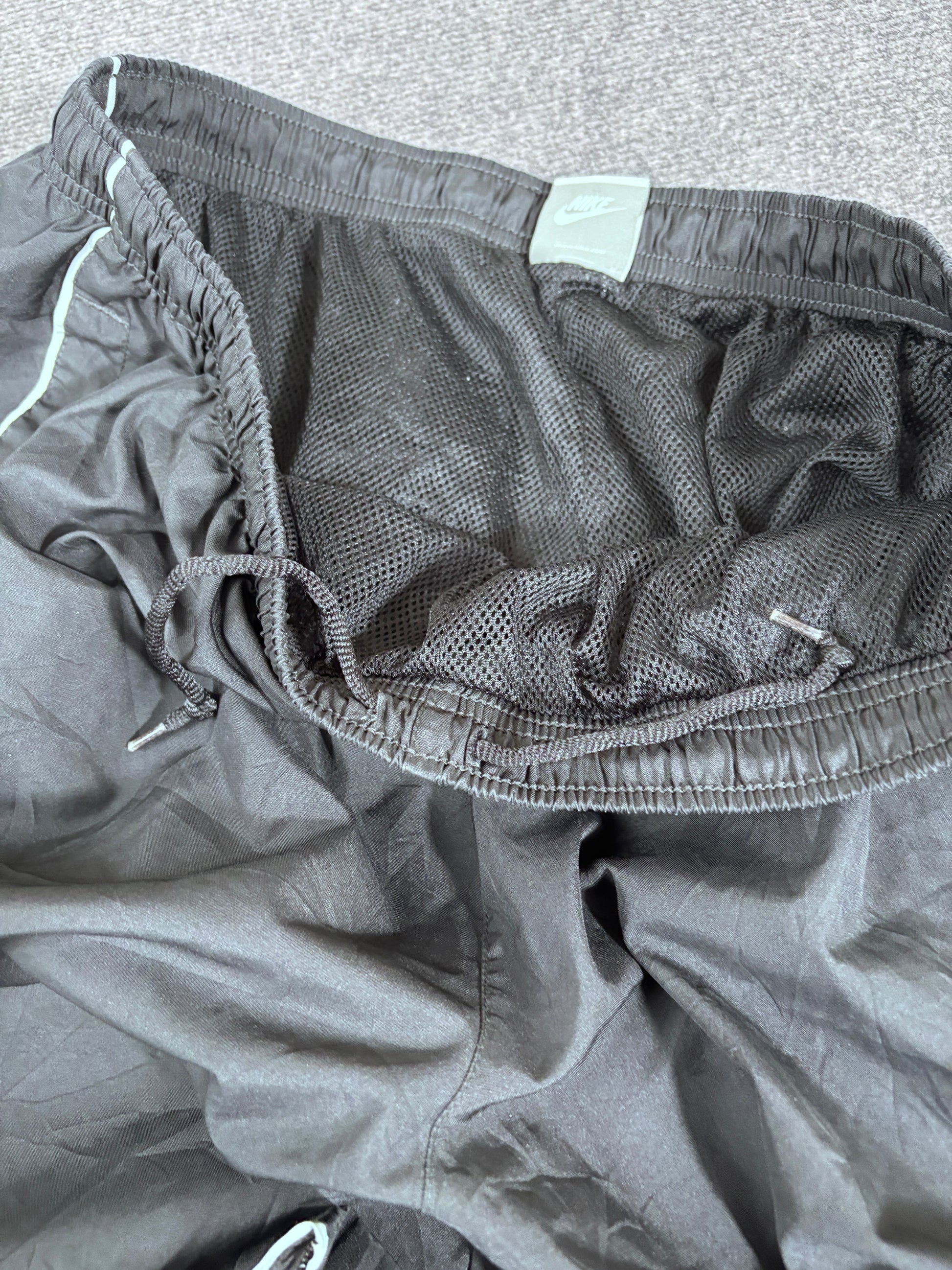Vintage Y2K Nike Track Pants Size XL Black Grey Piping Wide Leg Nylon Windbreakers