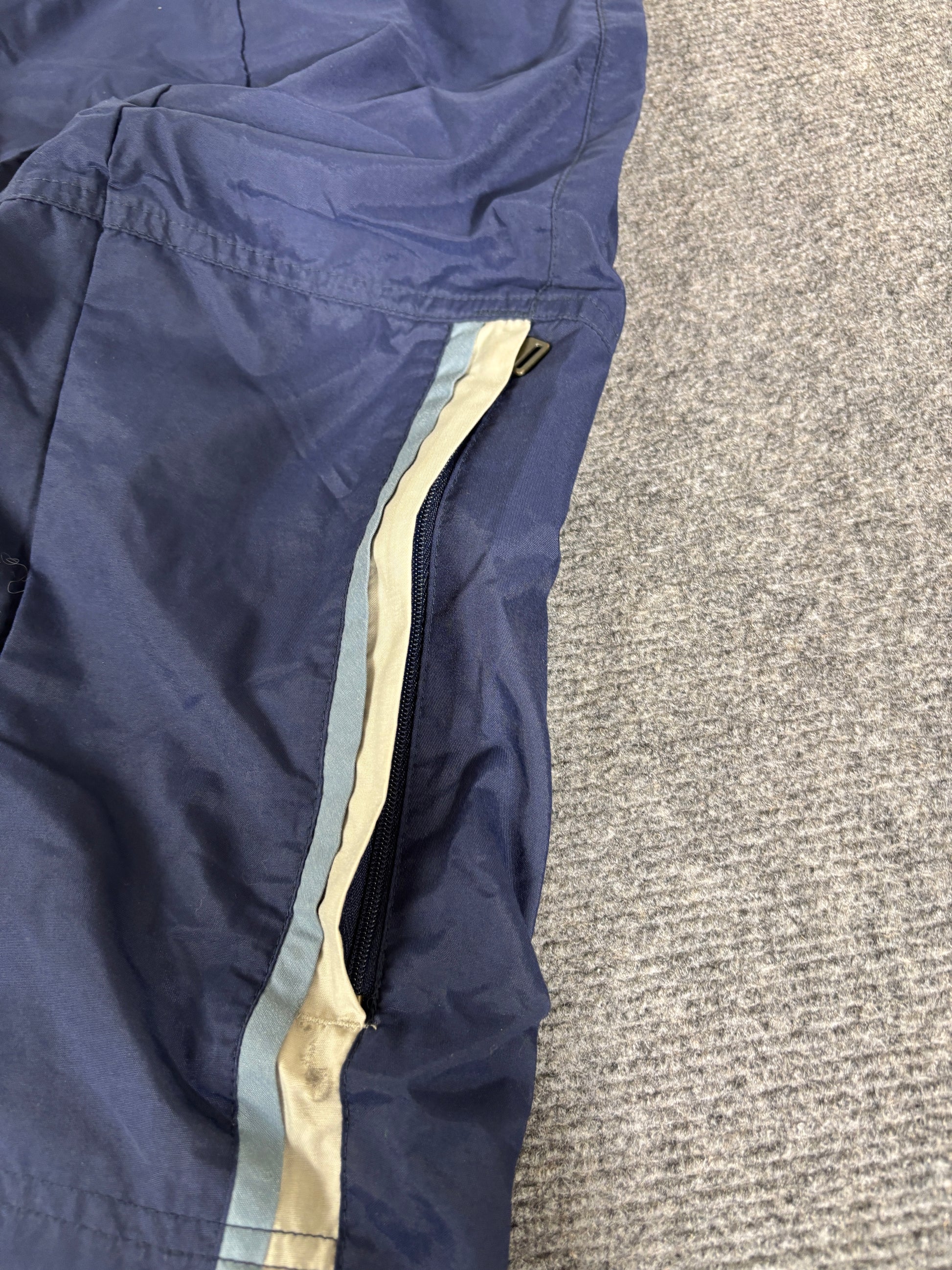 Vintage Y2K Nike Cargo Track Pants Size L Navy White Ankle Swoosh Baggy Nylon Sweatpants